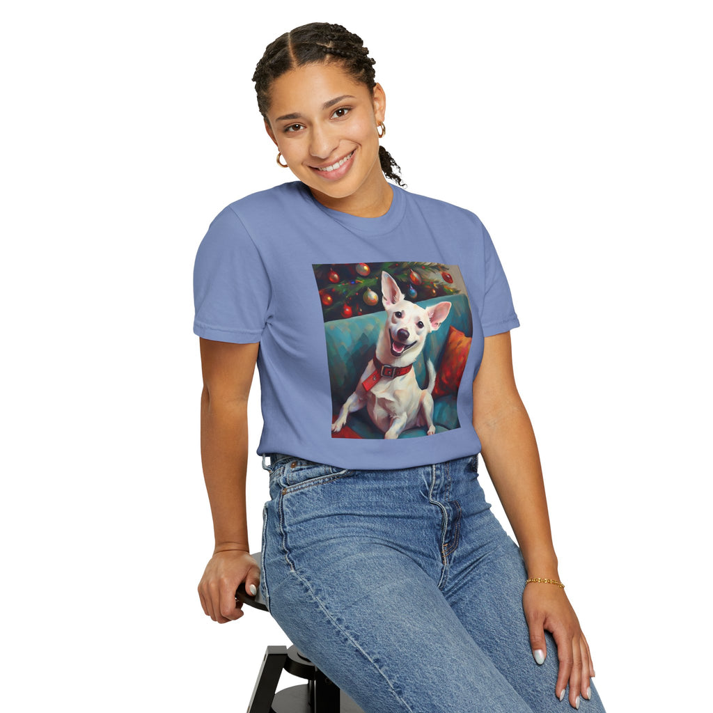 White Corgi Holiday II Unisex Garment-Dyed T-shirt
