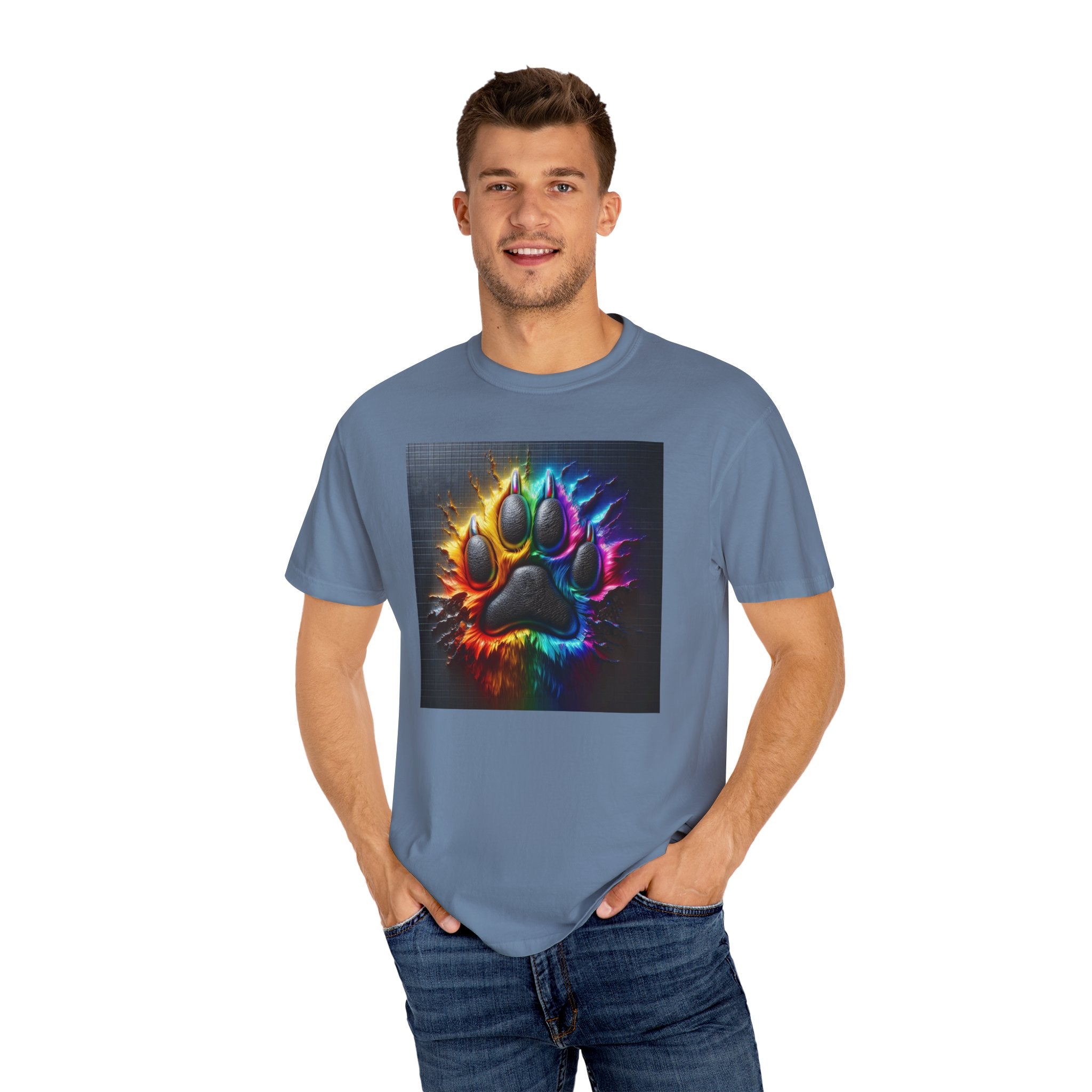 Electric Rainbow Dog Paw Unisex Garment-Dyed T-shirt