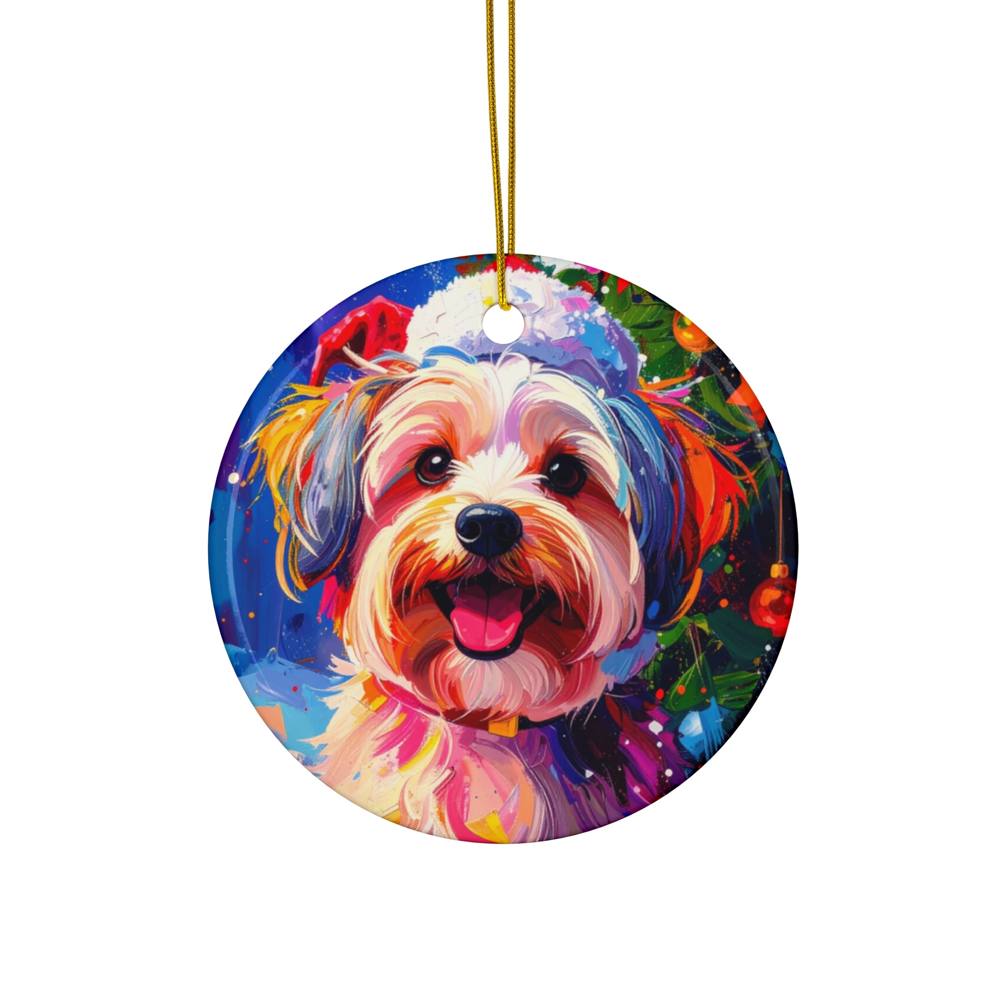 Yorkie Holiday II Ceramic Ornament