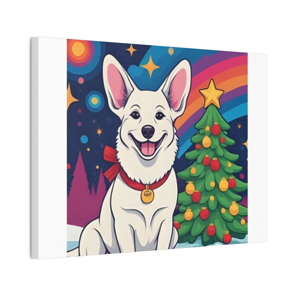 White Corgi Holiday Canvas Stretched, 0.75"