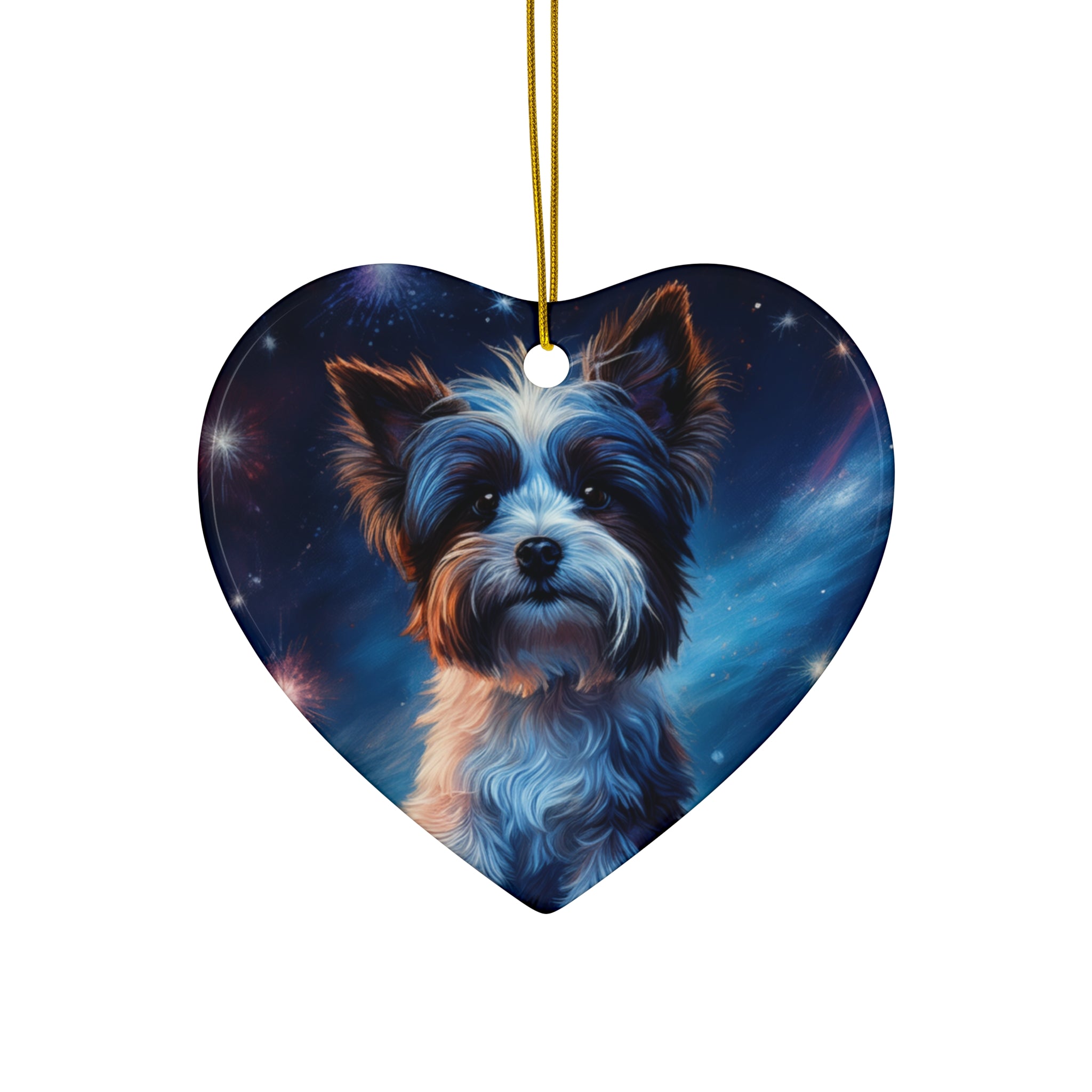 Biewer Terrier Stary Night Ceramic Ornament