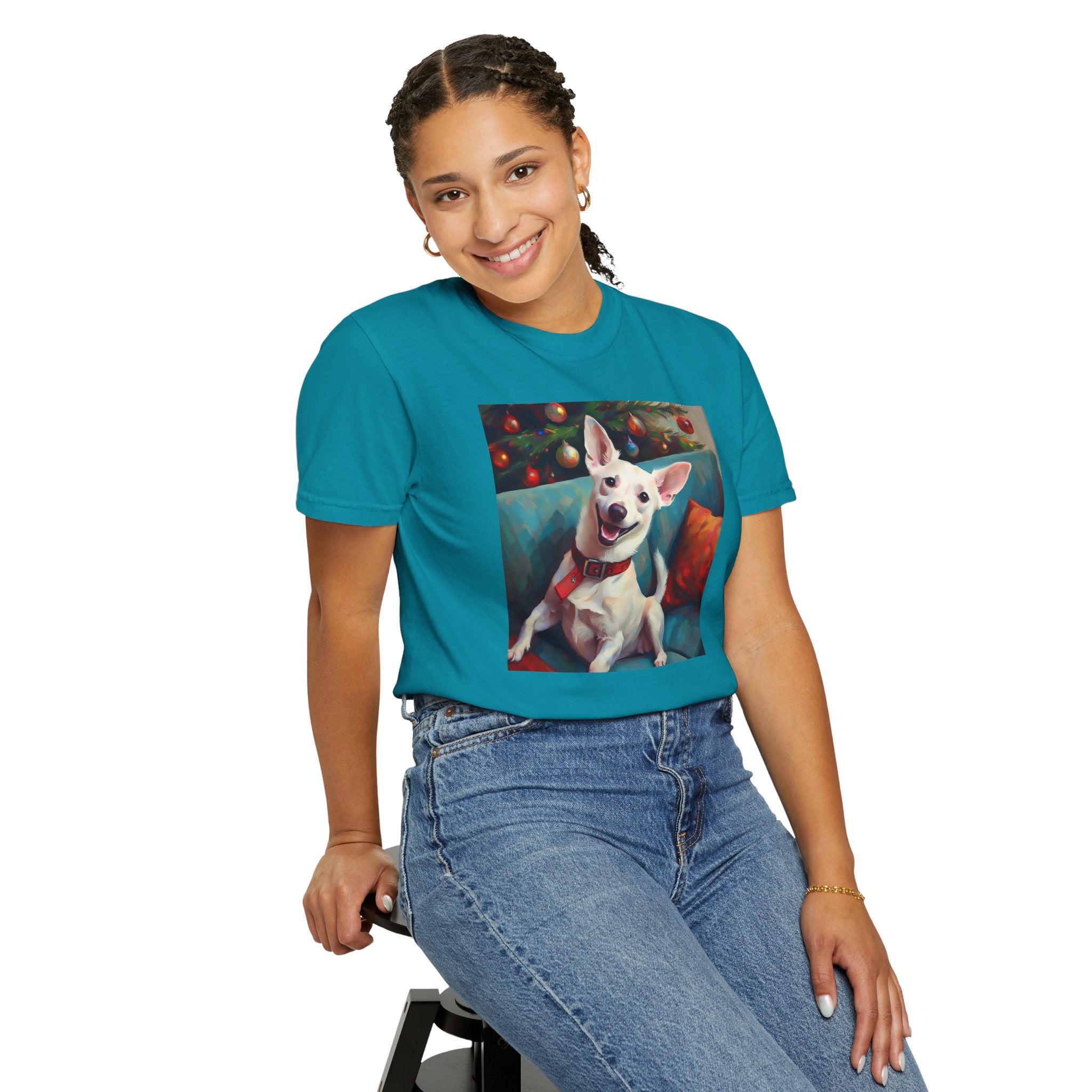 White Corgi Holiday II Unisex Garment-Dyed T-shirt