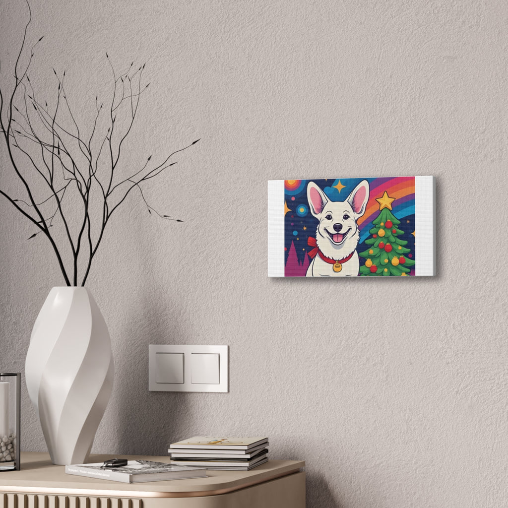 White Corgi Holiday Canvas Stretched, 0.75"