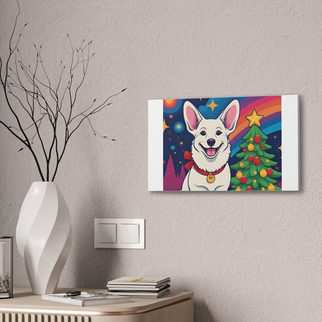 White Corgi Holiday Canvas Stretched, 0.75"