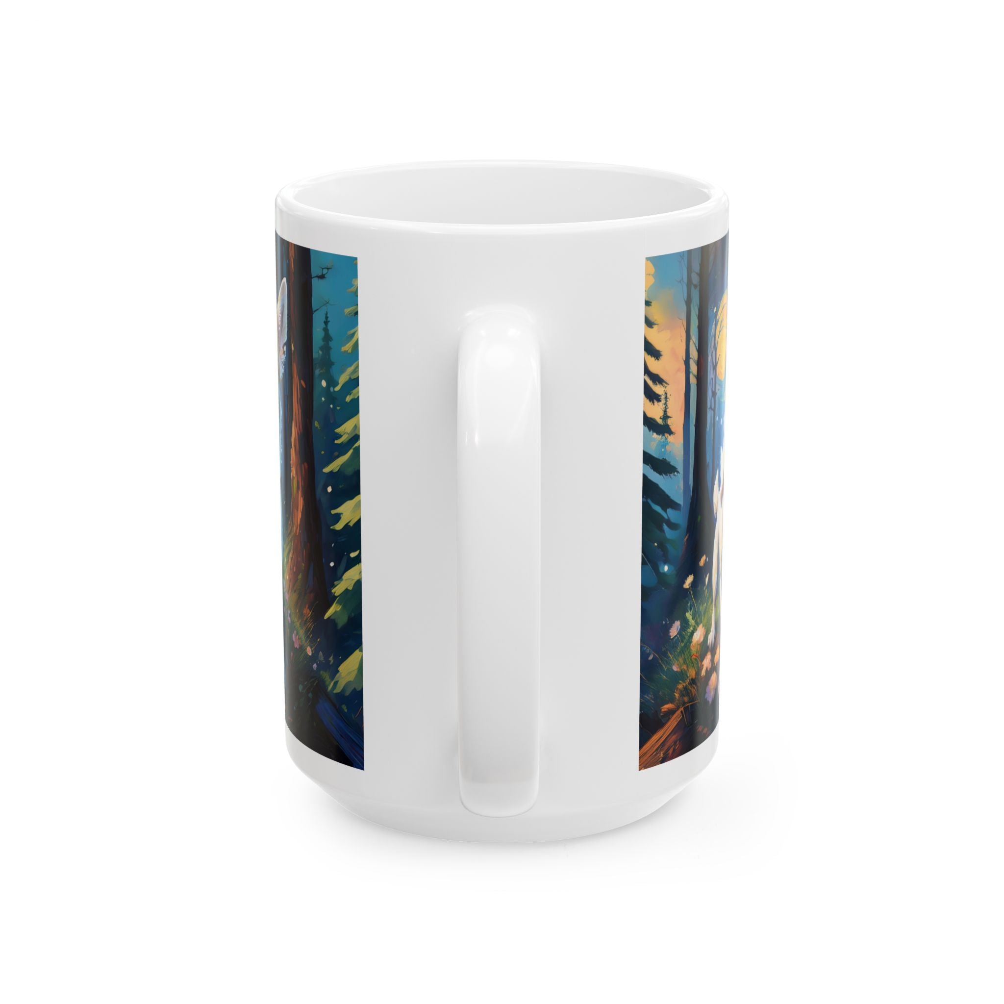 White/Tan Dog Forest Walk Ceramic Mug, (11oz, 15oz)