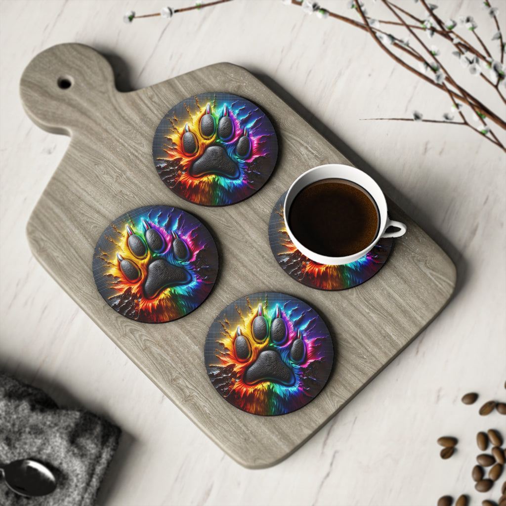 Electric Rainbow Dog Paw Coasters