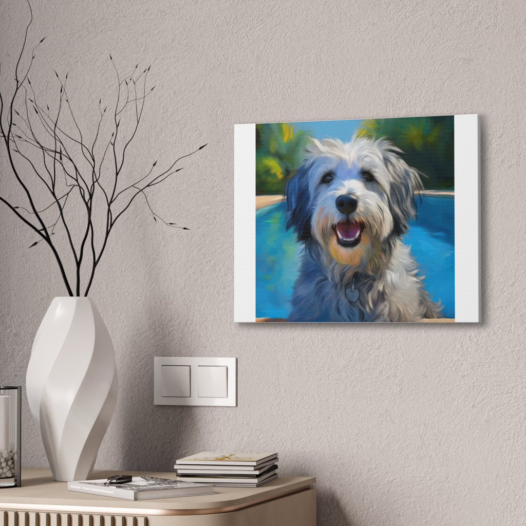 Grey Shaggy Dog Poolside Canvas Stretched, 0.75"