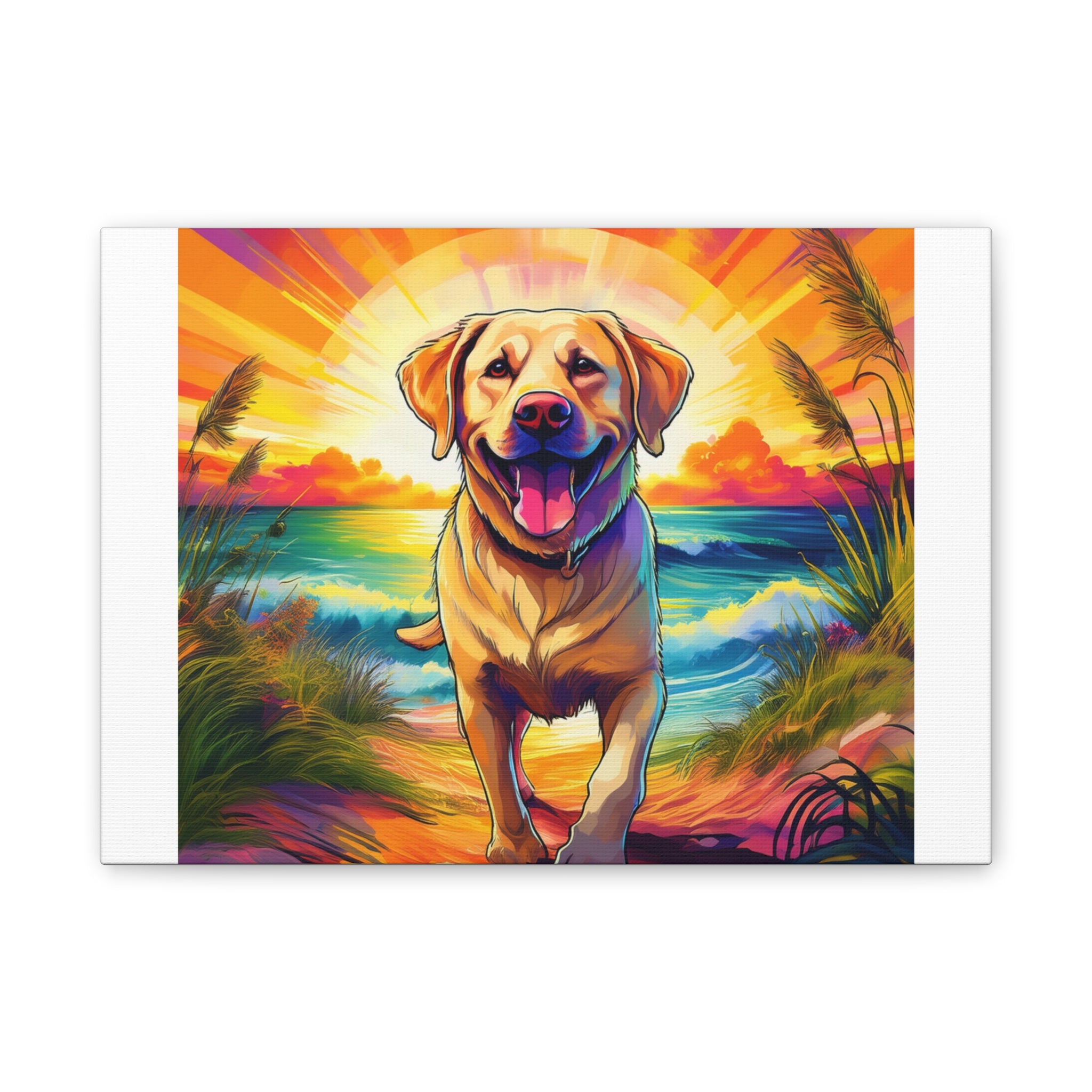 Yellow Lab Sunset Beach Canvas Stretched, 0.75"