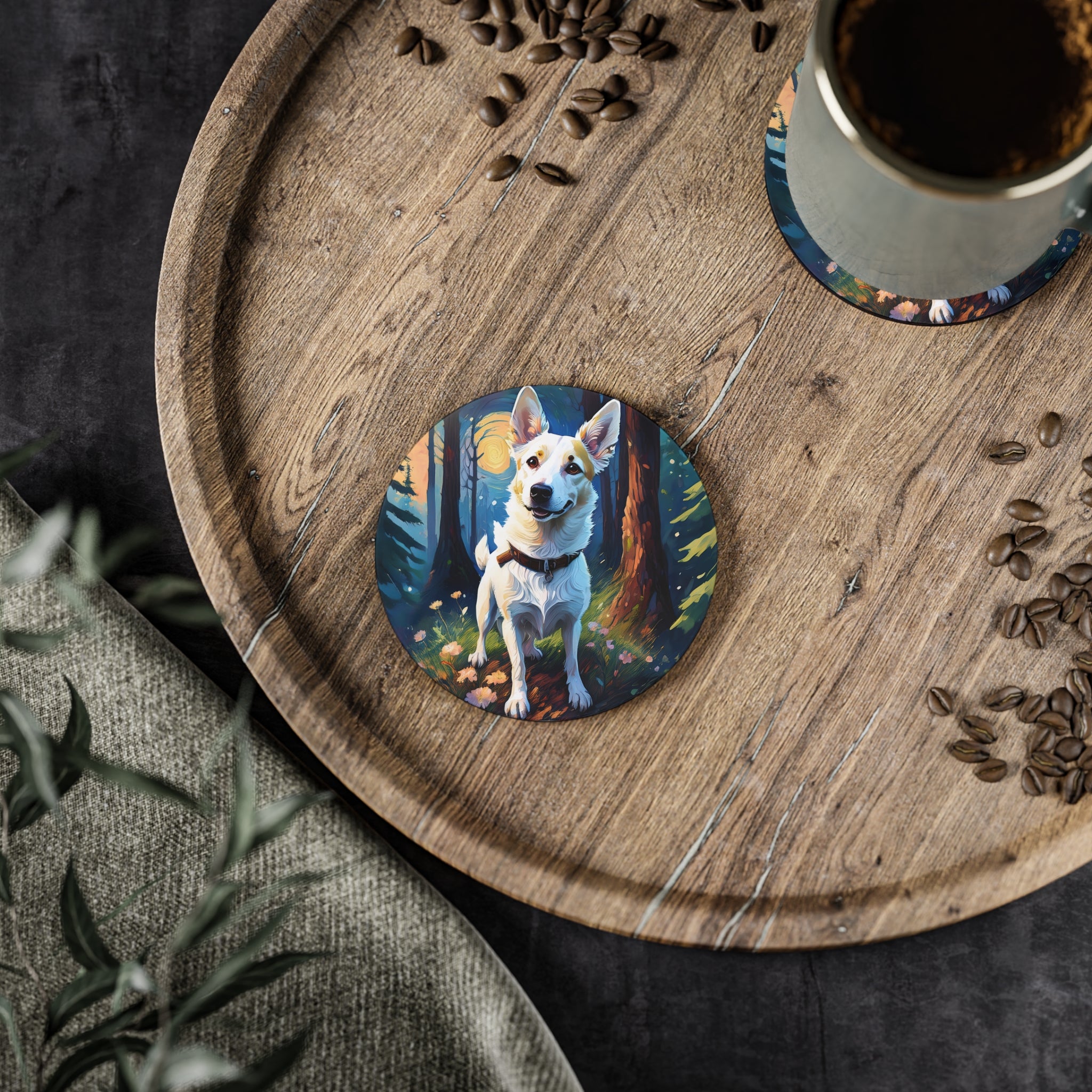 White/Tan Dog Forest Walk Coasters