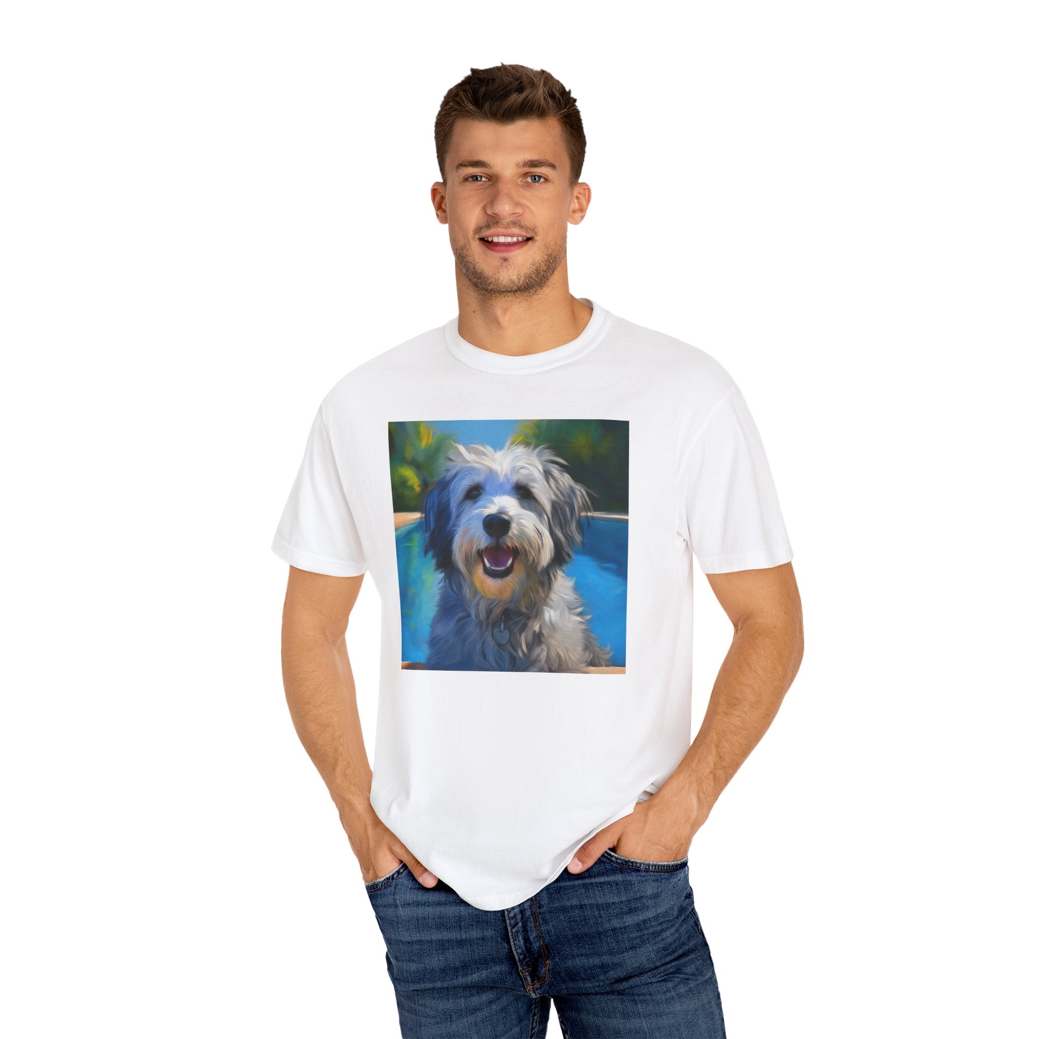 Grey Shaggy Dog Poolside Unisex Garment-Dyed T-shirt