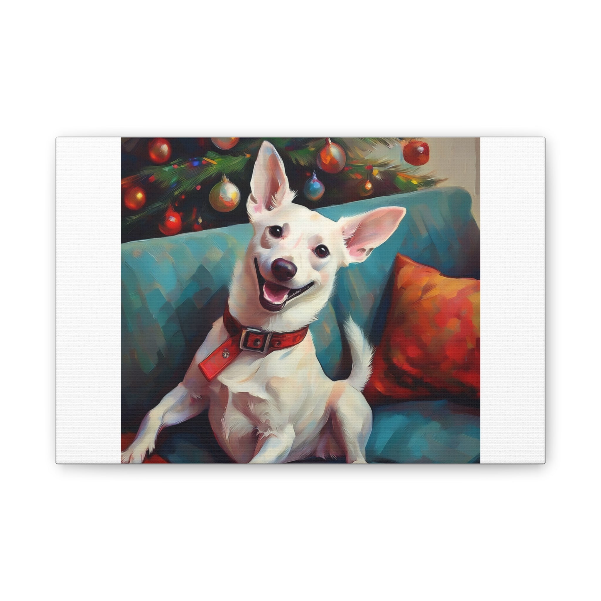 White Corgi Holiday II Canvas Painting