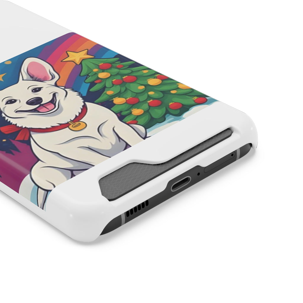 White Corgi Holiday Phone Case with Card Holder
