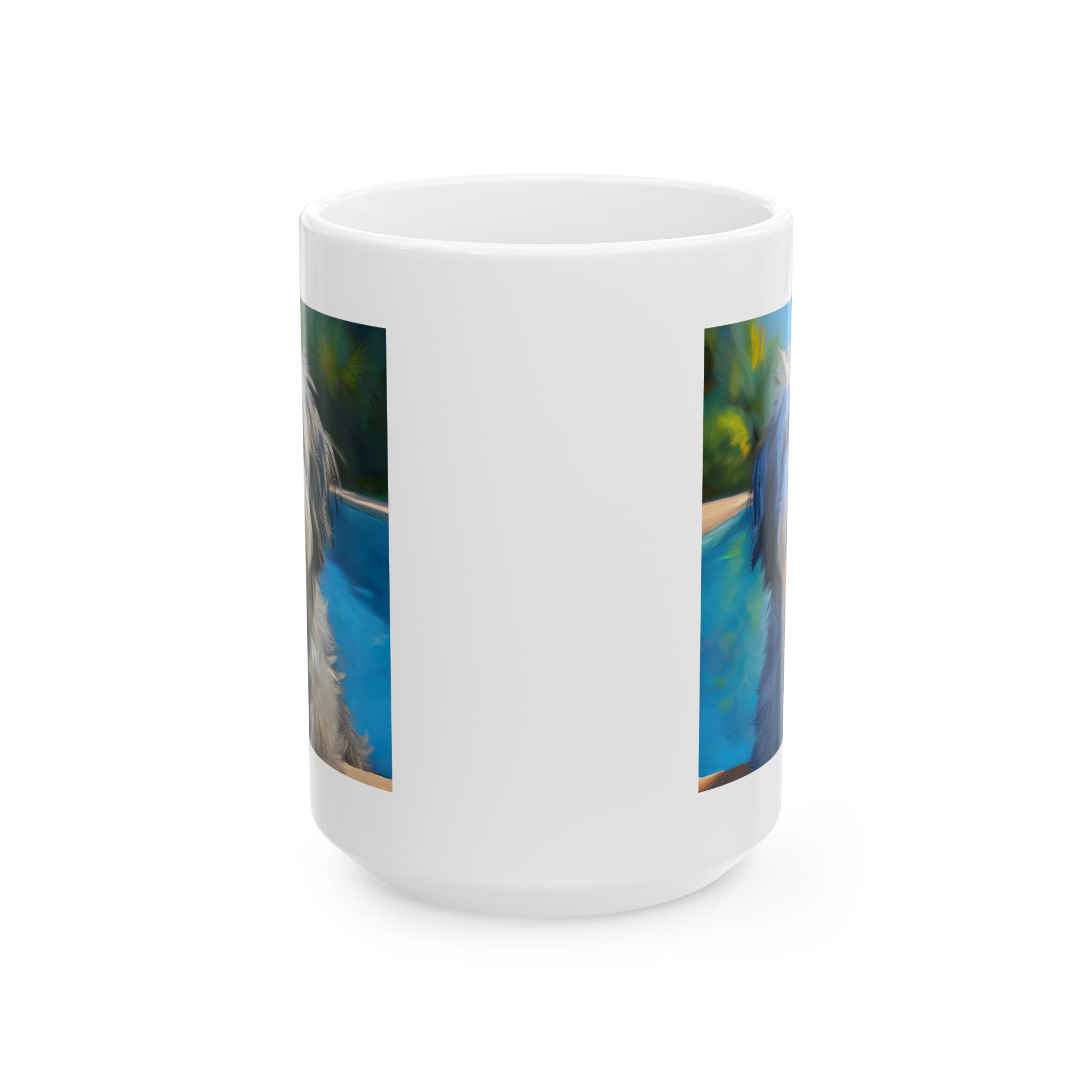 Grey Shaggy Dog Poolside Ceramic Mug, (11oz, 15oz)
