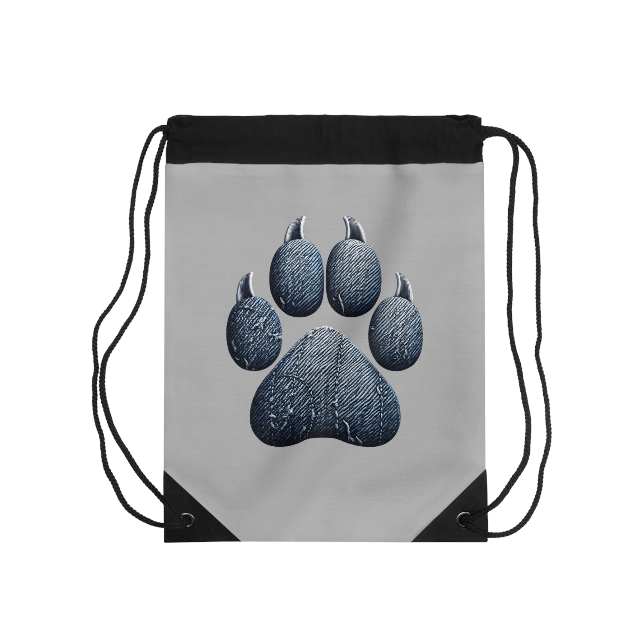 Denim Dog Paw Drawstring Bag