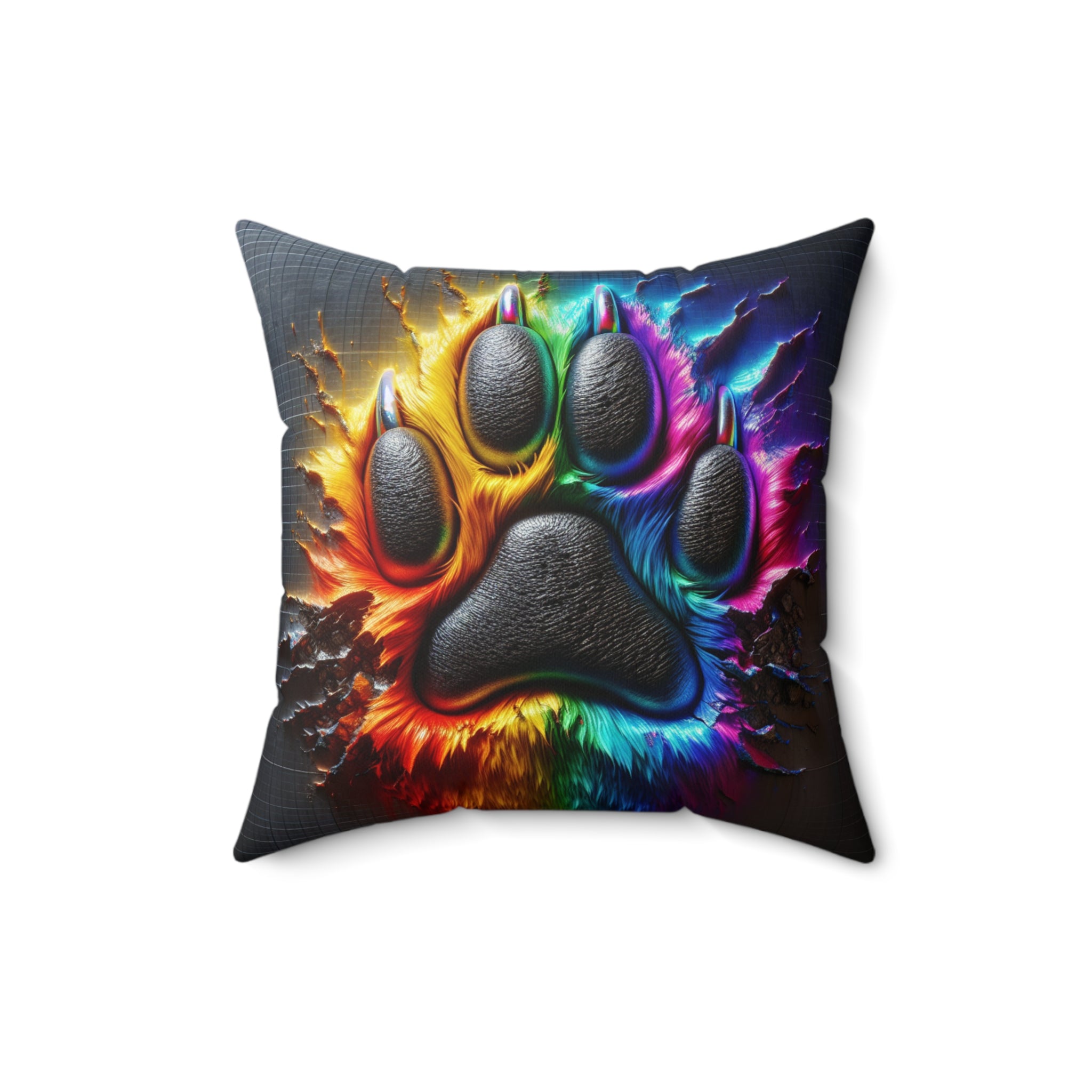 Electric Rainbow Dog Paw Polyester Square Pillow