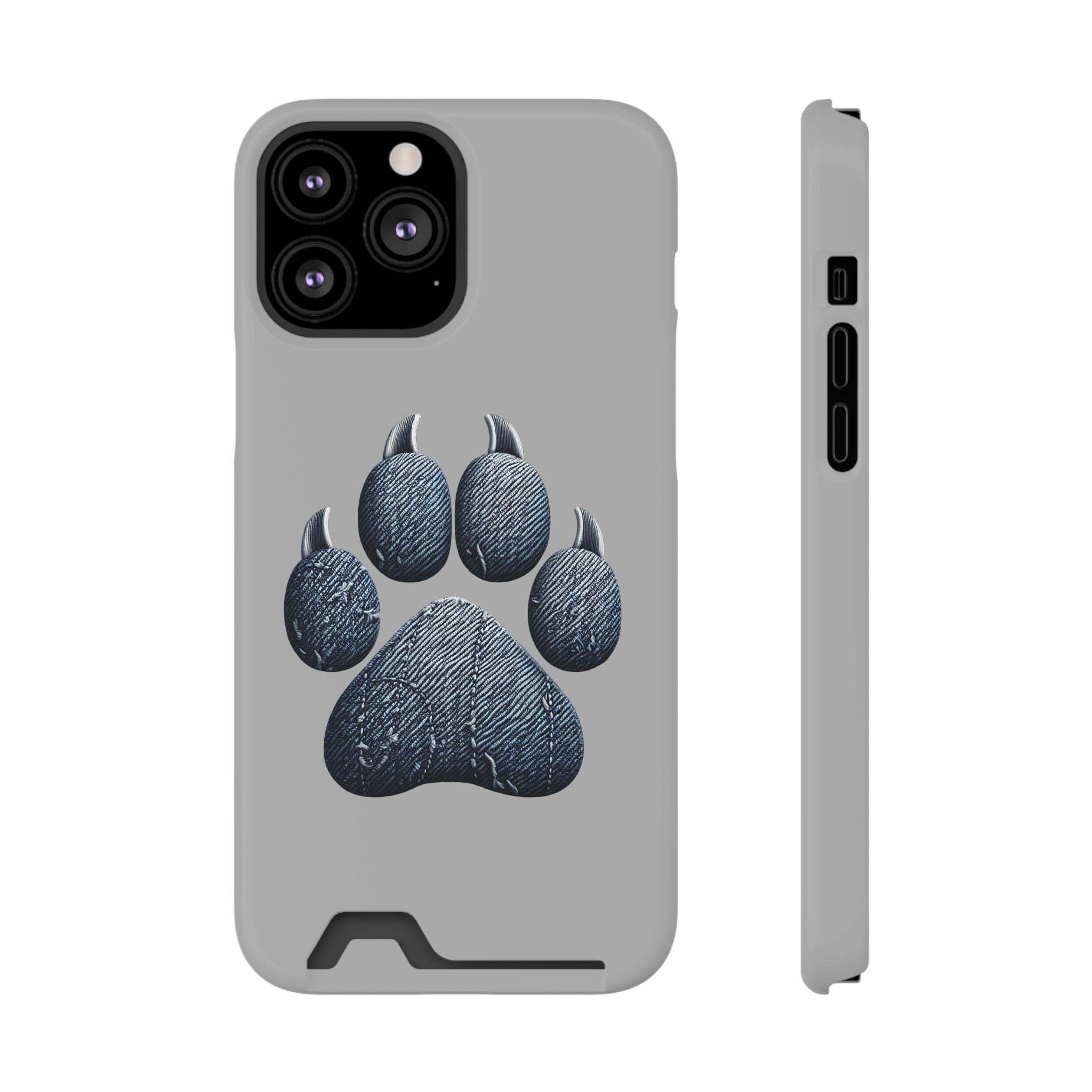 Denim Dog Paw Phone Case with Card Holder