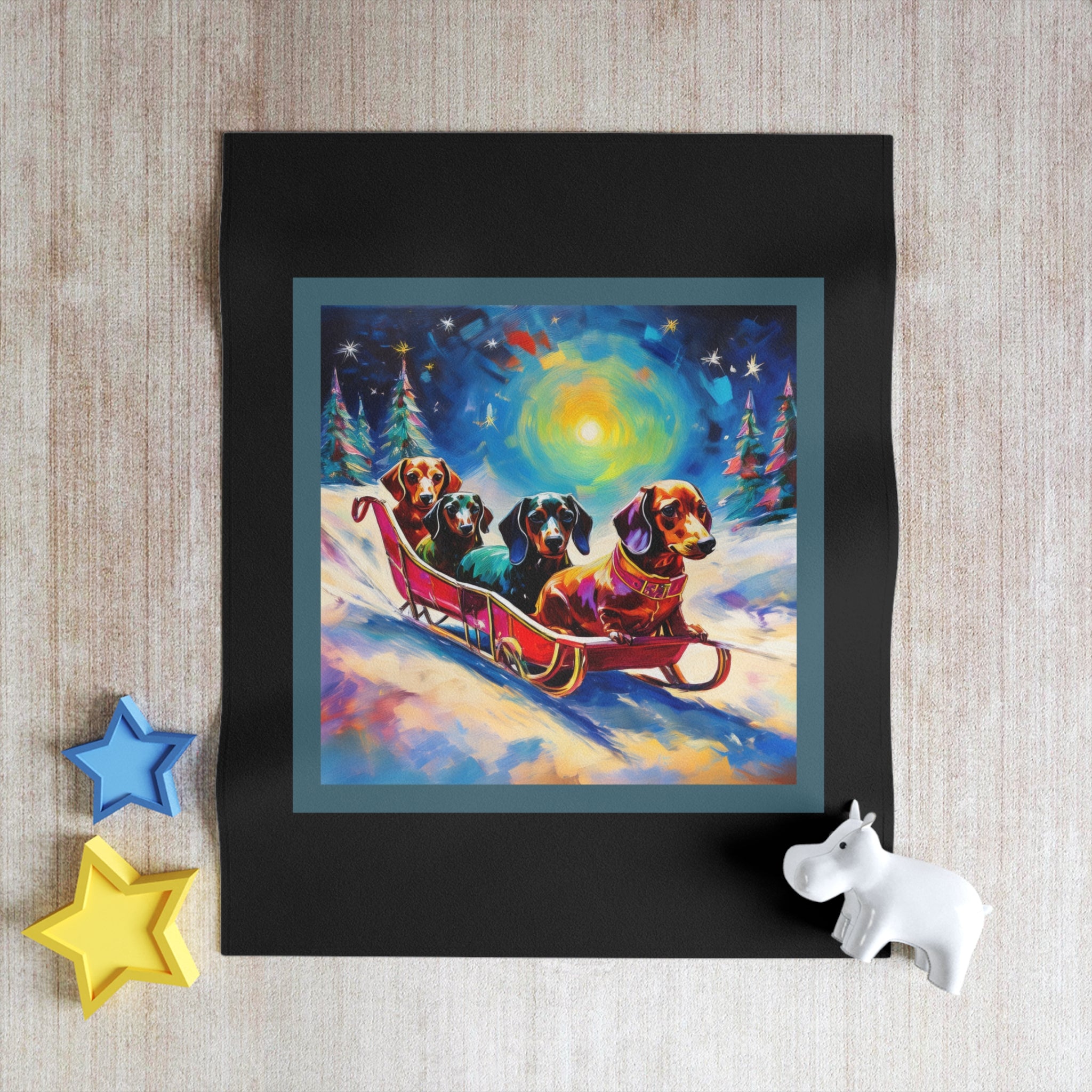Dachshund Night Sleighride Throw Blanket