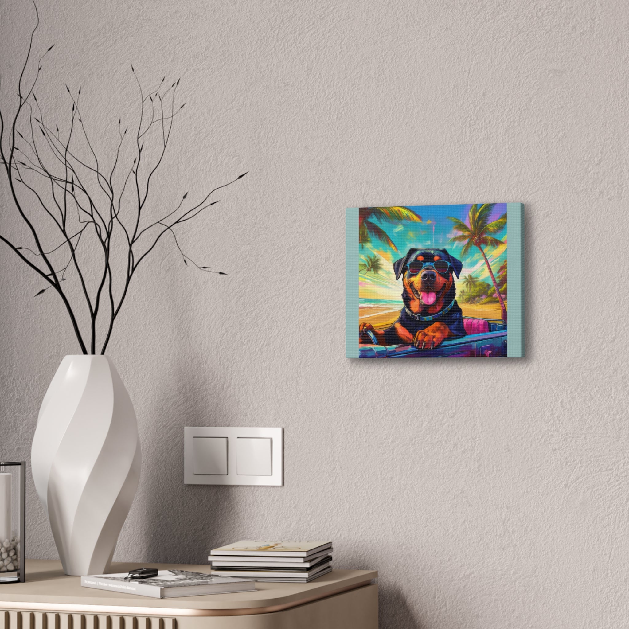 Rottweiler Beach Drive Canvas Painting