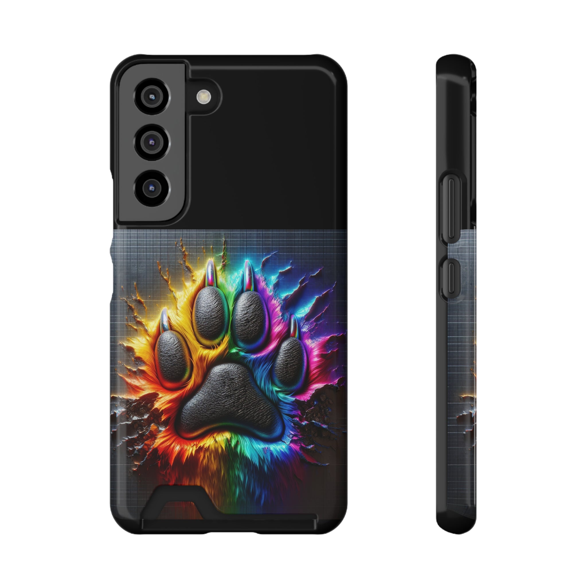 Electric Rainbow Dog Paw Phone Case with Card Holder