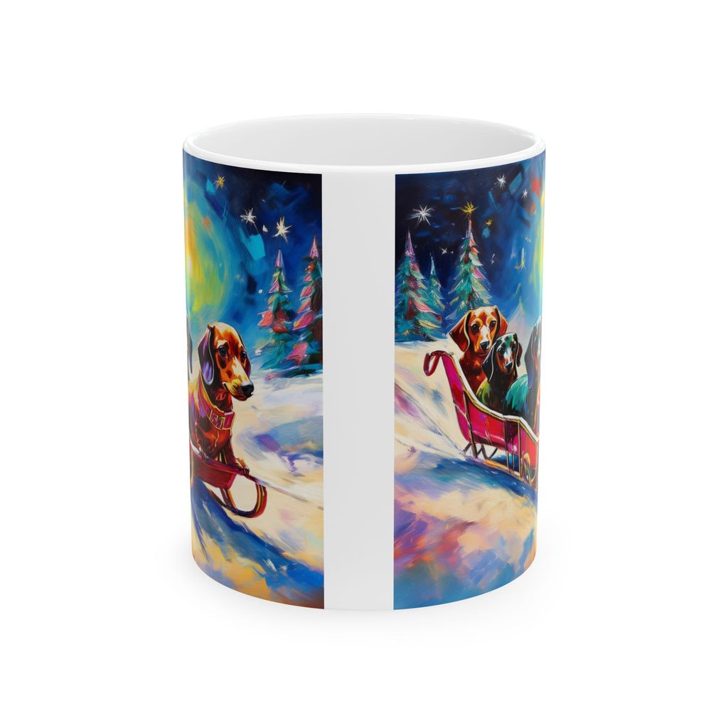 Dachshund Night Sleighride Ceramic Mug, (11oz, 15oz)