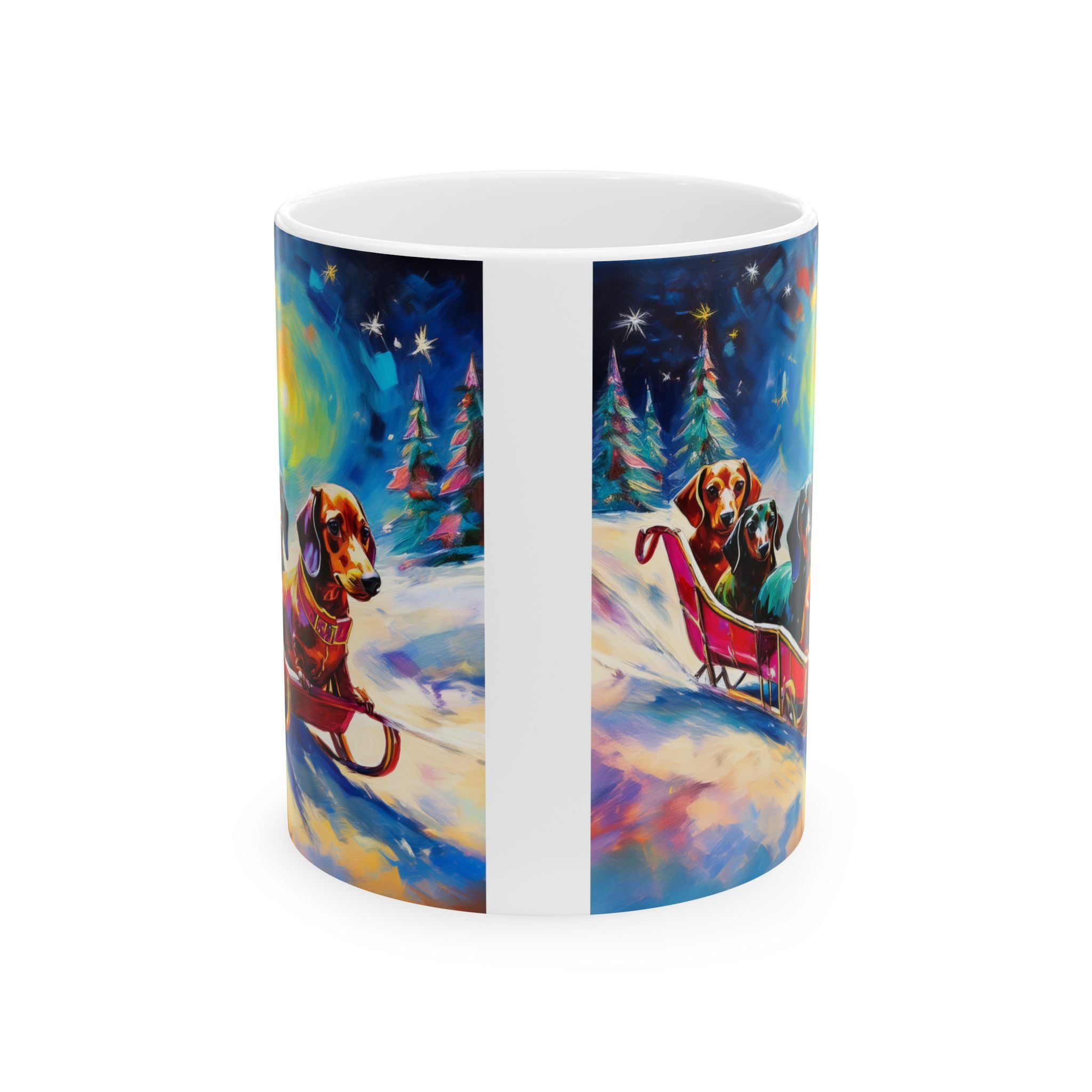 Dachshund Night Sleighride Ceramic Mug, (11oz, 15oz)