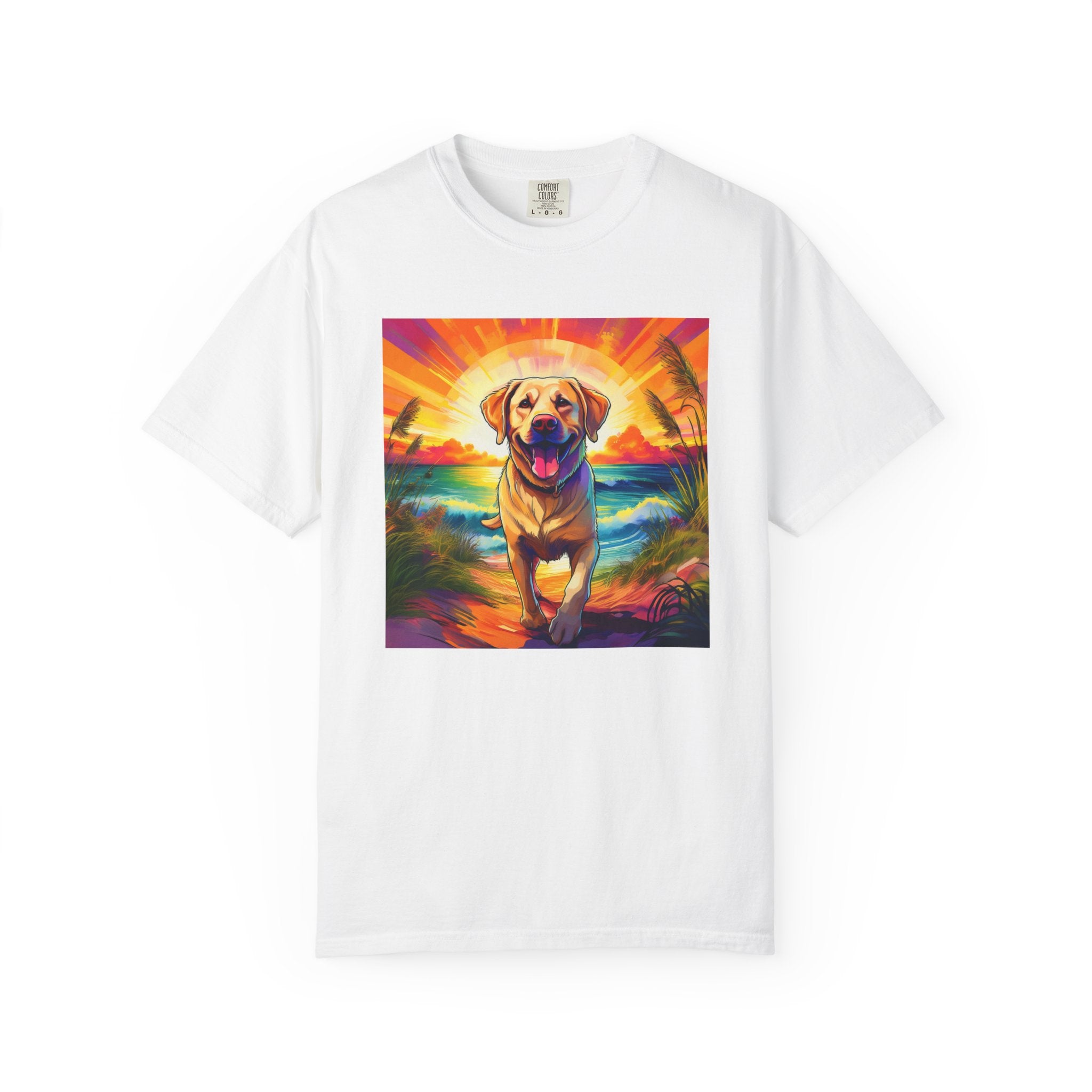 Yellow Lab Sunset Beach Unisex Garment-Dyed T-shirt