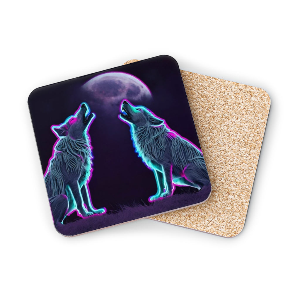 Neon Wolves Howling Coasters