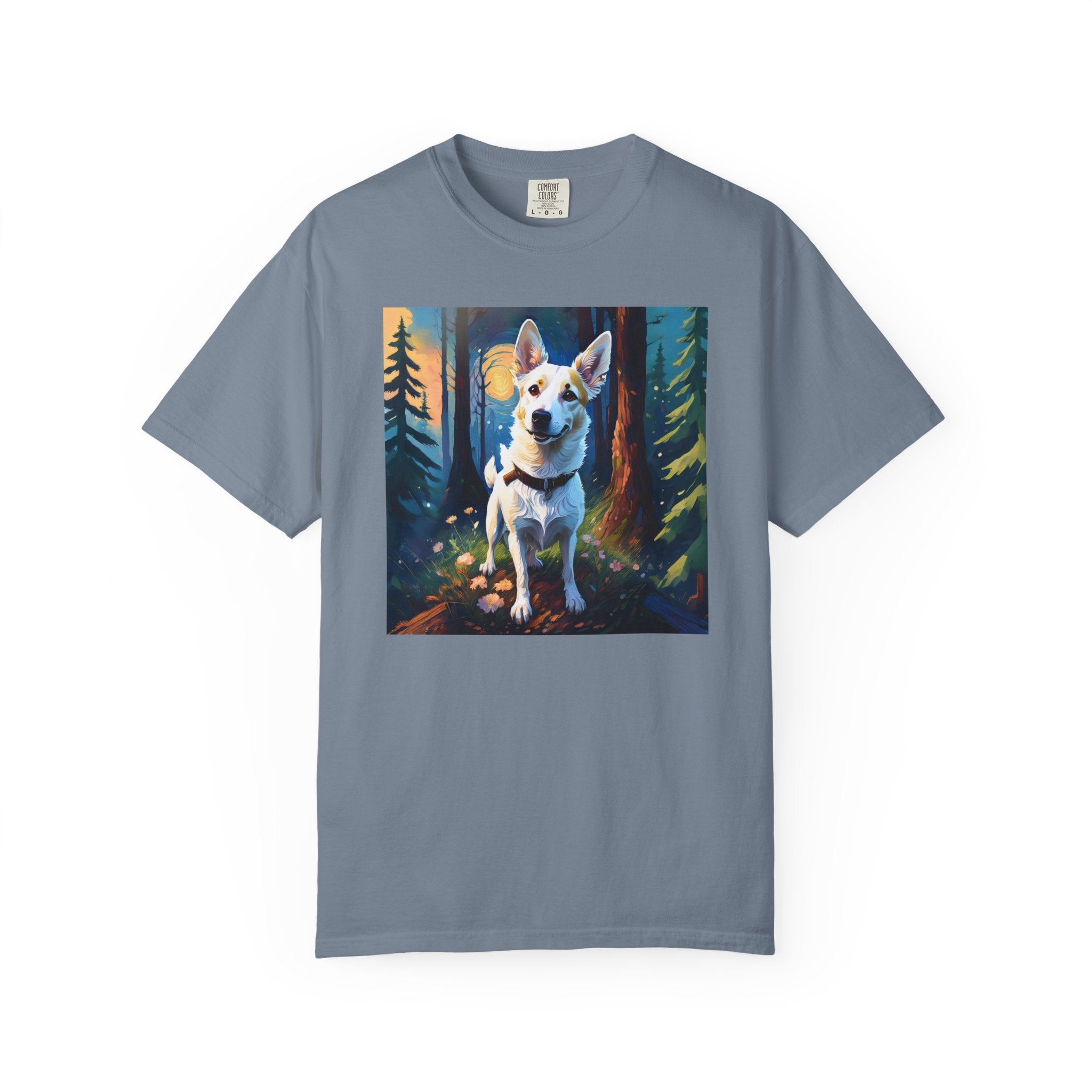 White/Tan Dog Forest Walk Unisex Garment-Dyed T-shirt