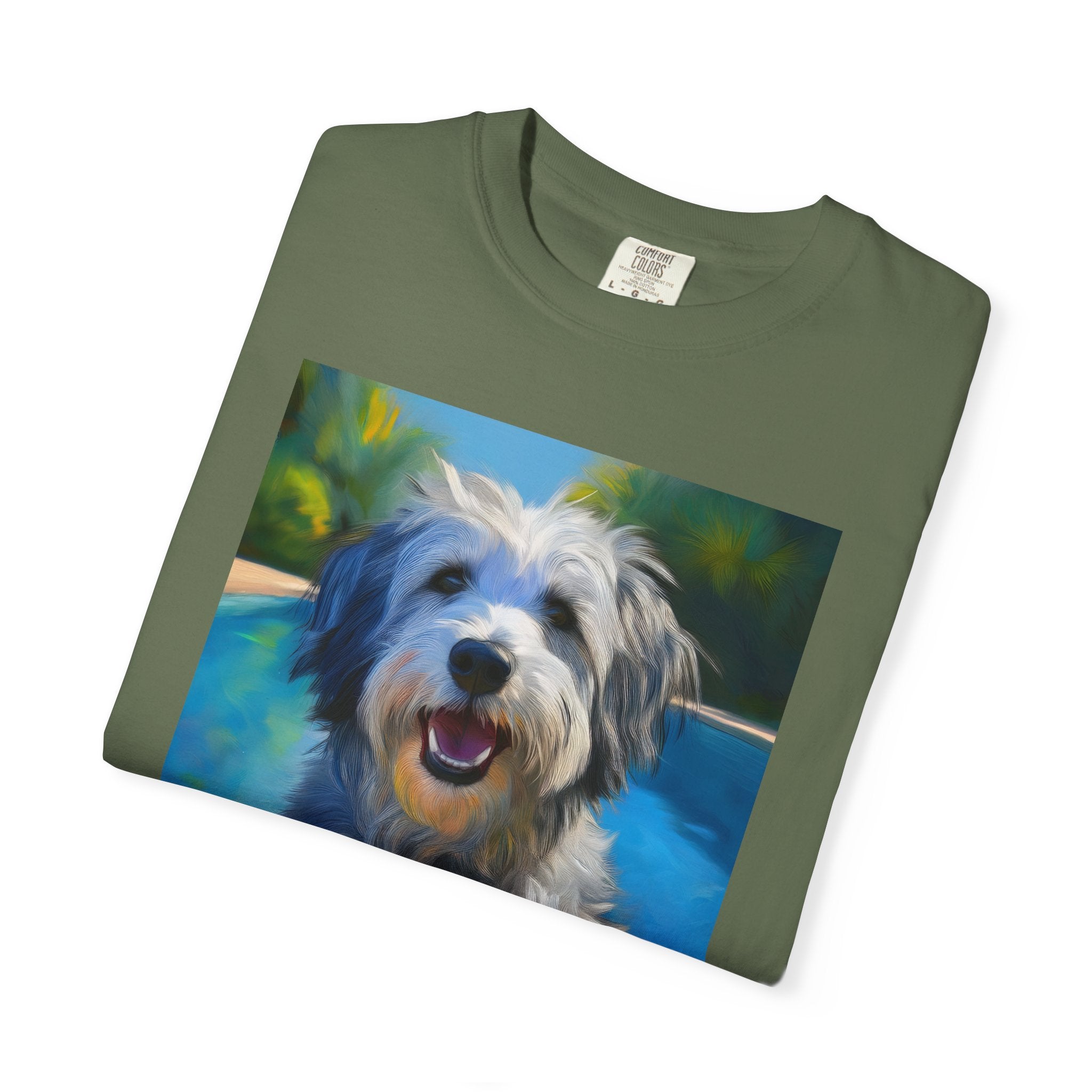 Grey Shaggy Dog Poolside Unisex Garment-Dyed T-shirt