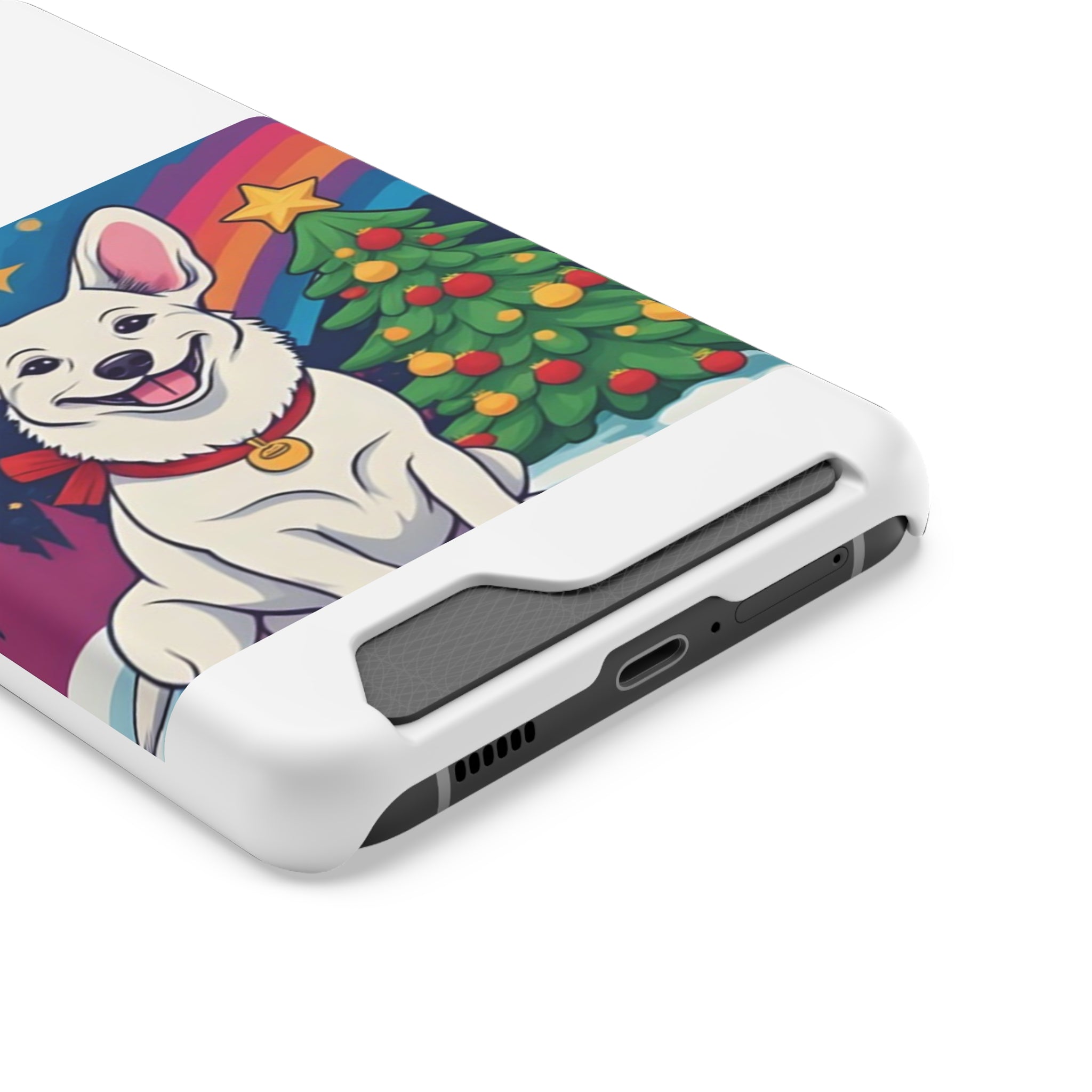 White Corgi Holiday Phone Case with Card Holder