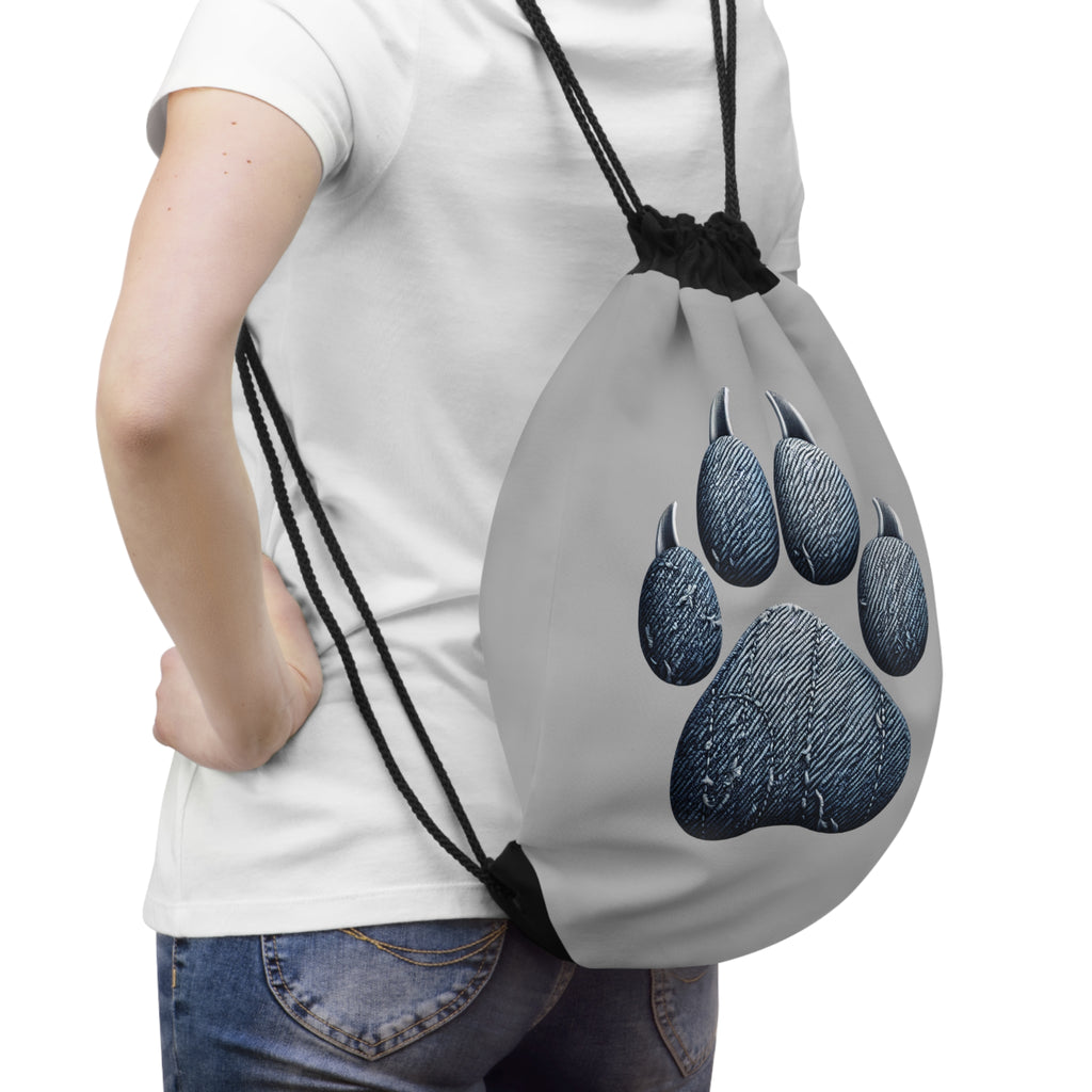 Denim Dog Paw Drawstring Bag