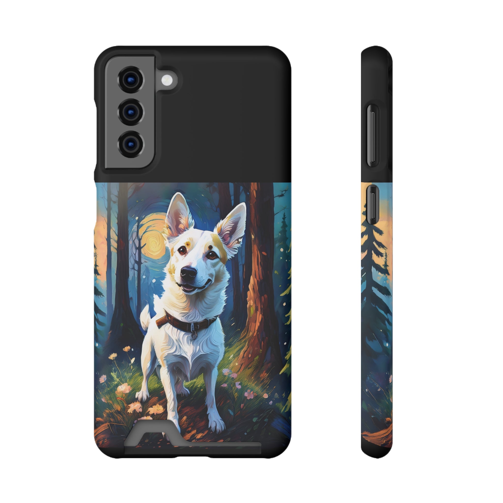 White/Tan Dog Forest Walk Phone Case with Card Holder
