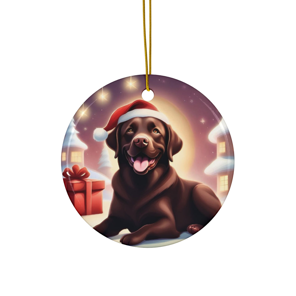 Chocolate Lab Holiday Ceramic Ornament