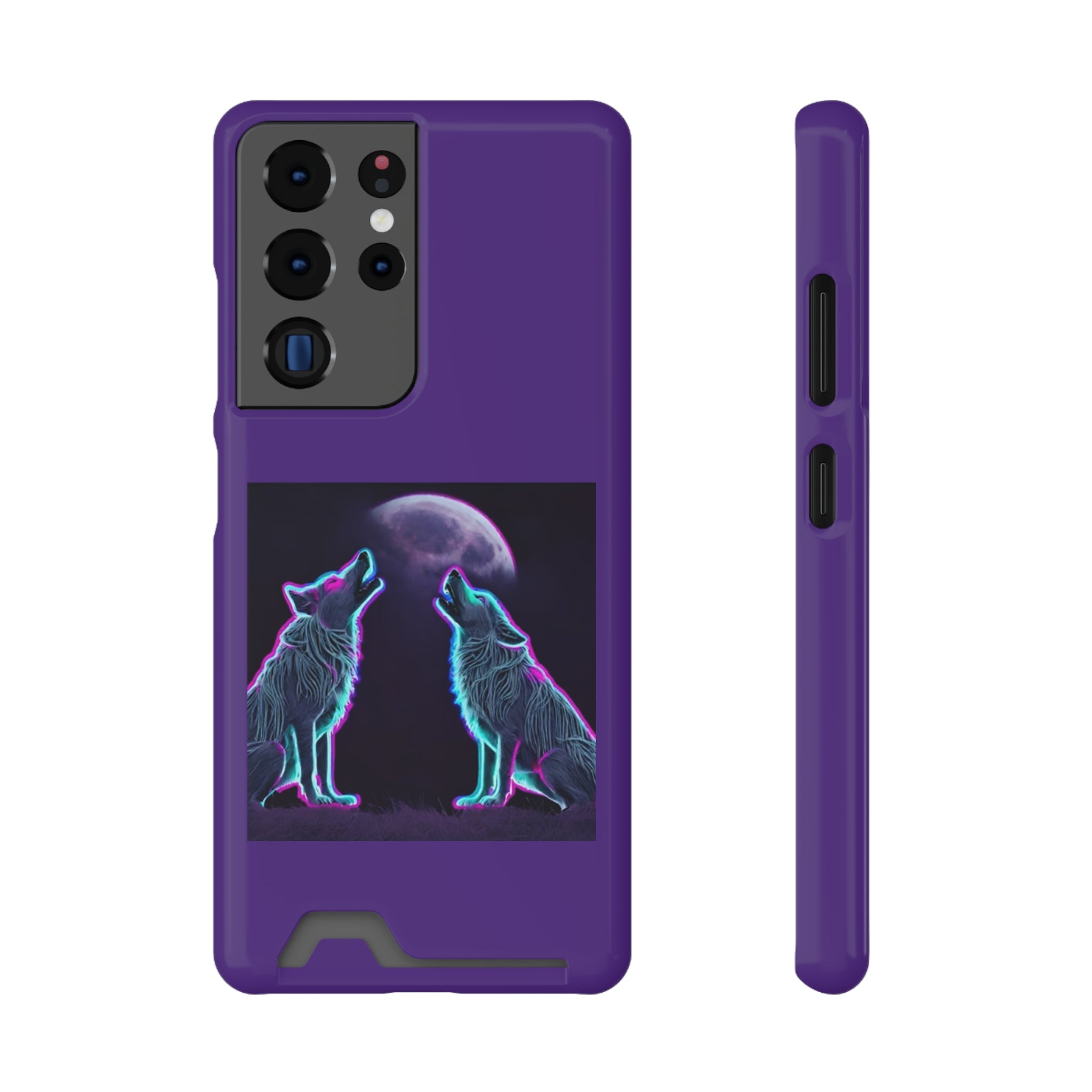 Neon Wolves Howling Phone Case with Card Holder