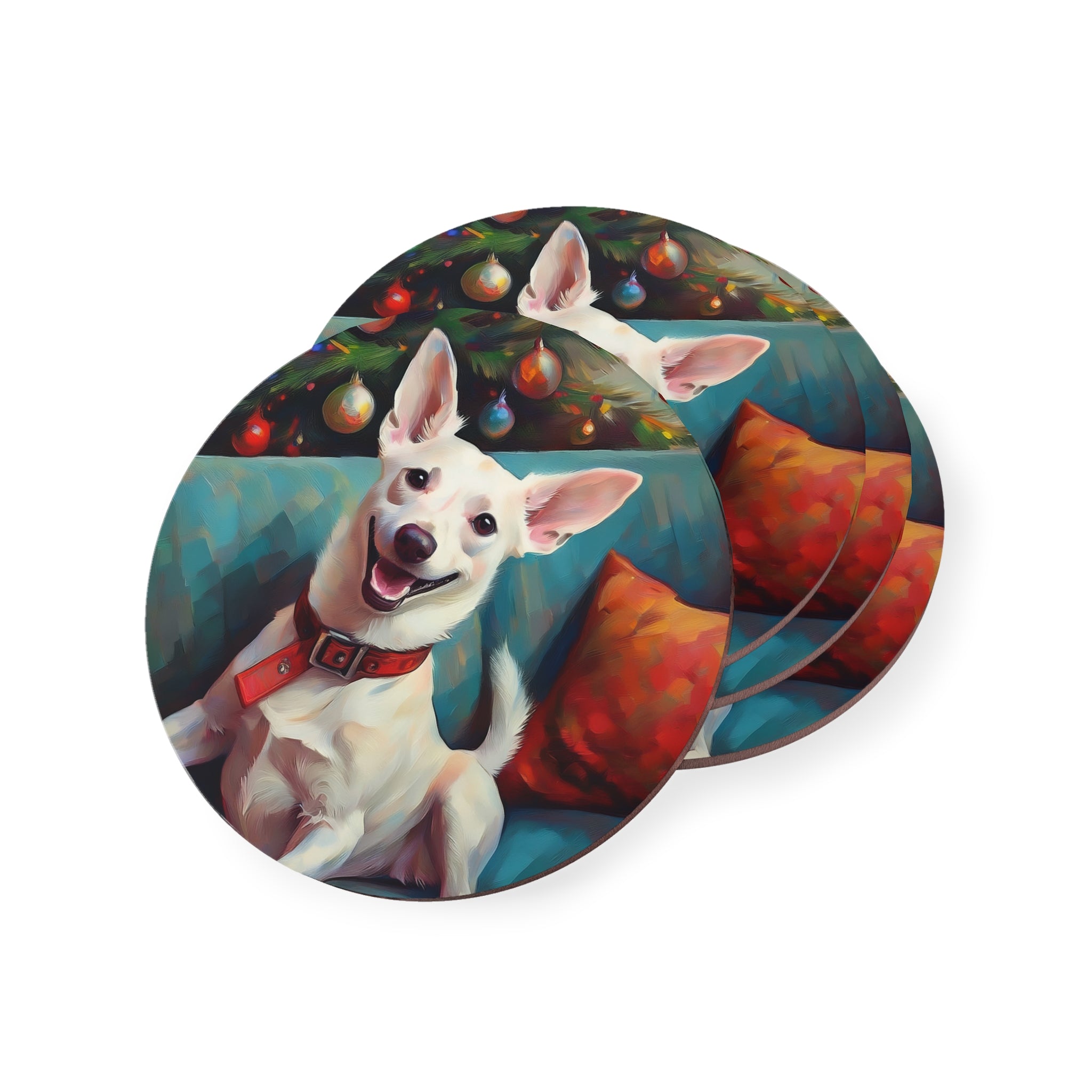 White Corgi Holiday II Coasters