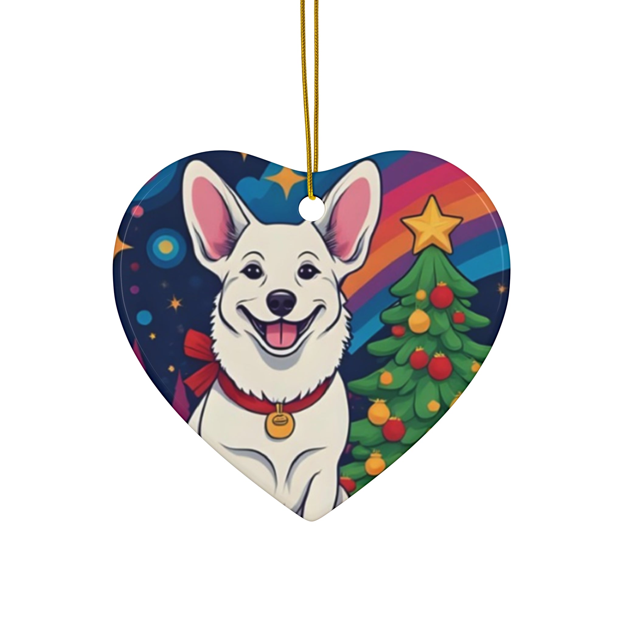 White Corgi Holiday Ceramic Ornament