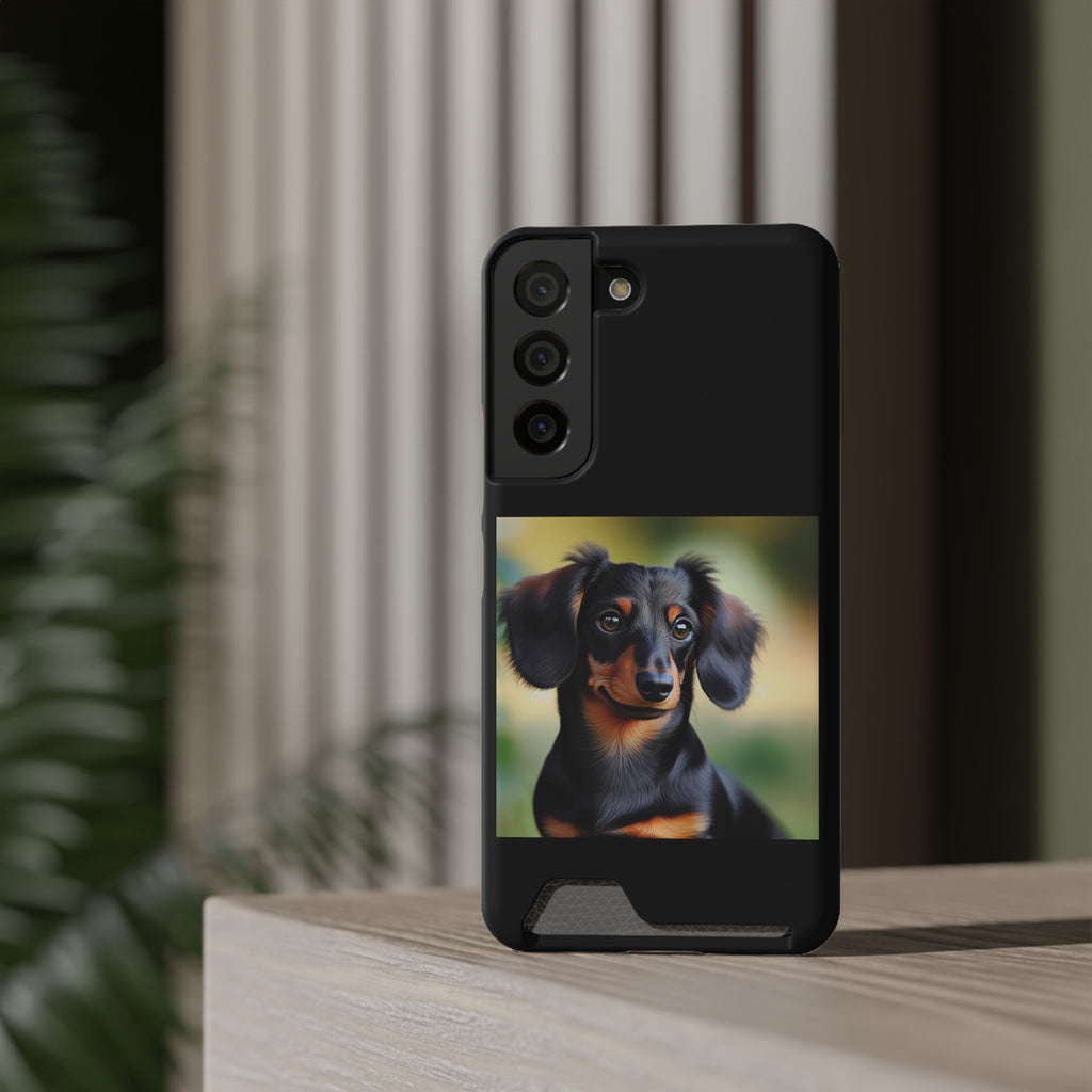 Dachshund Black and Brown Phone Case with Card Holder