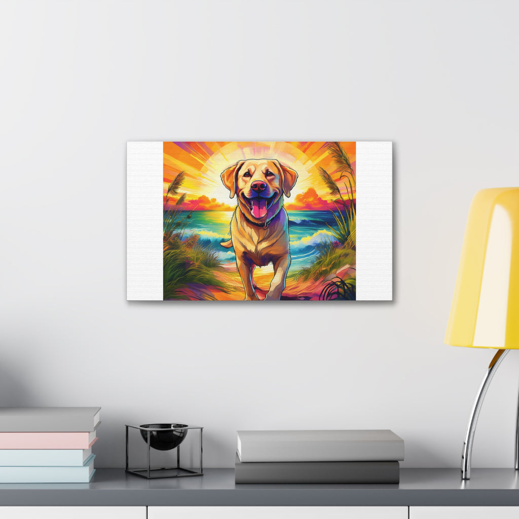 Yellow Lab Sunset Beach Canvas Stretched, 0.75"