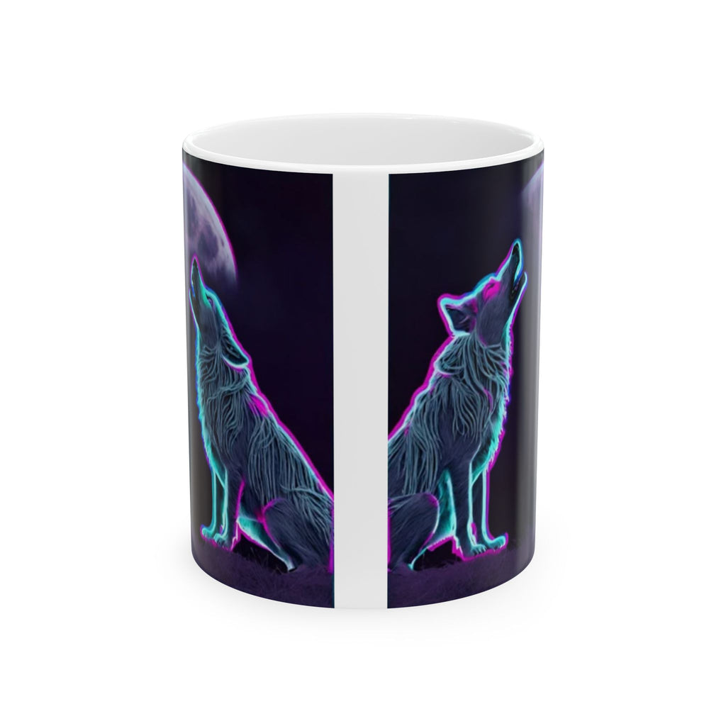 Neon Wolves Howling Ceramic Mug, (11oz, 15oz)