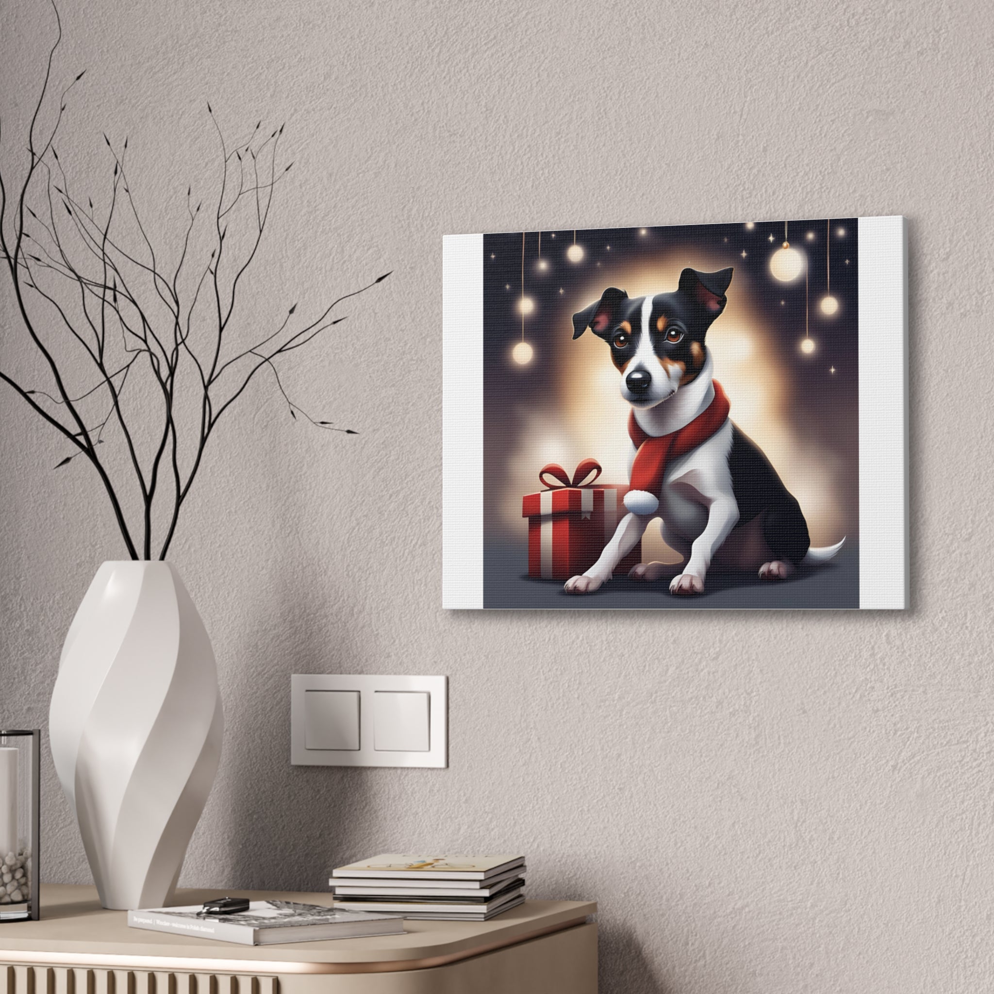 Jack Russel Holiday Canvas Stretched, 0.75"