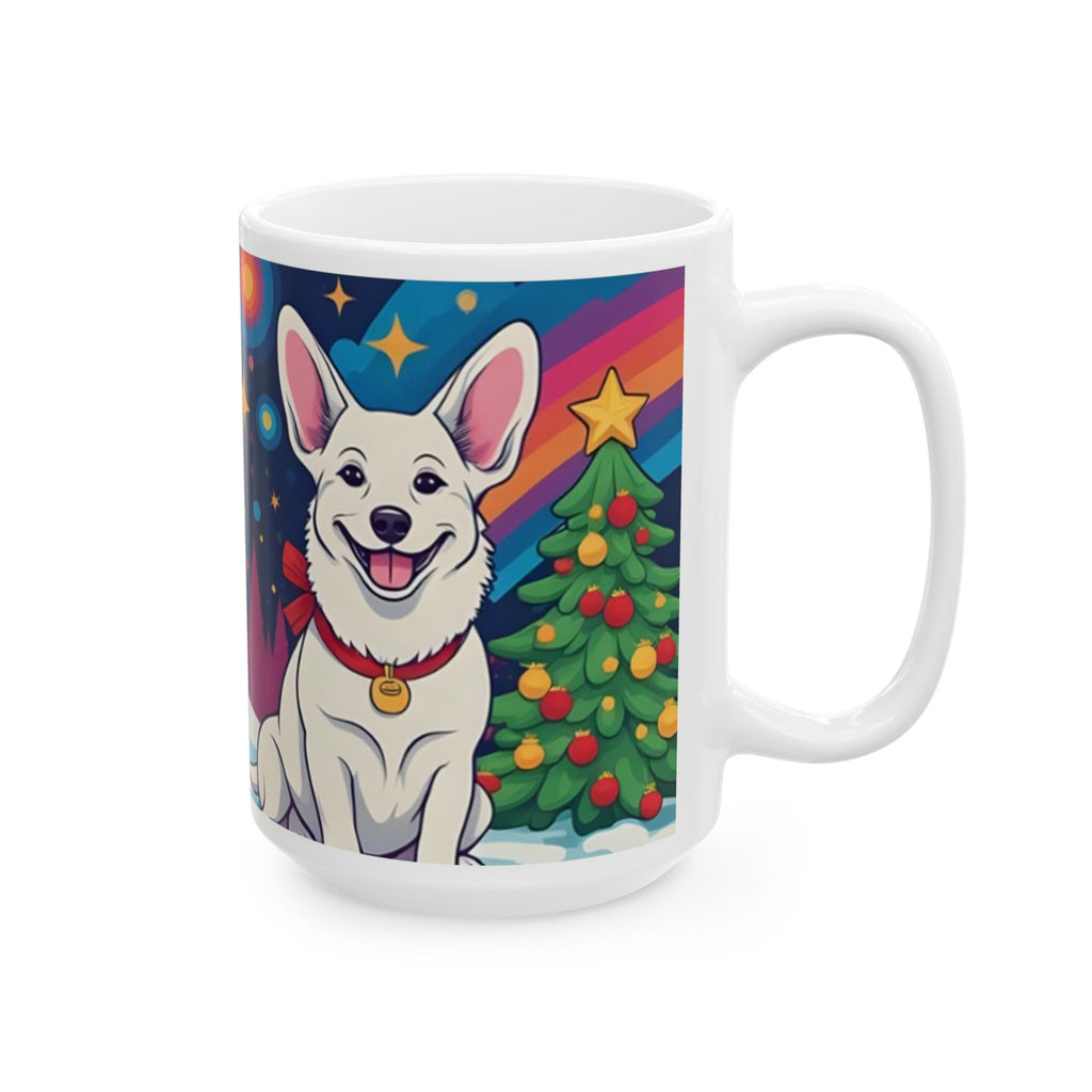 White Corgi Holiday Ceramic Mug, (11oz, 15oz)