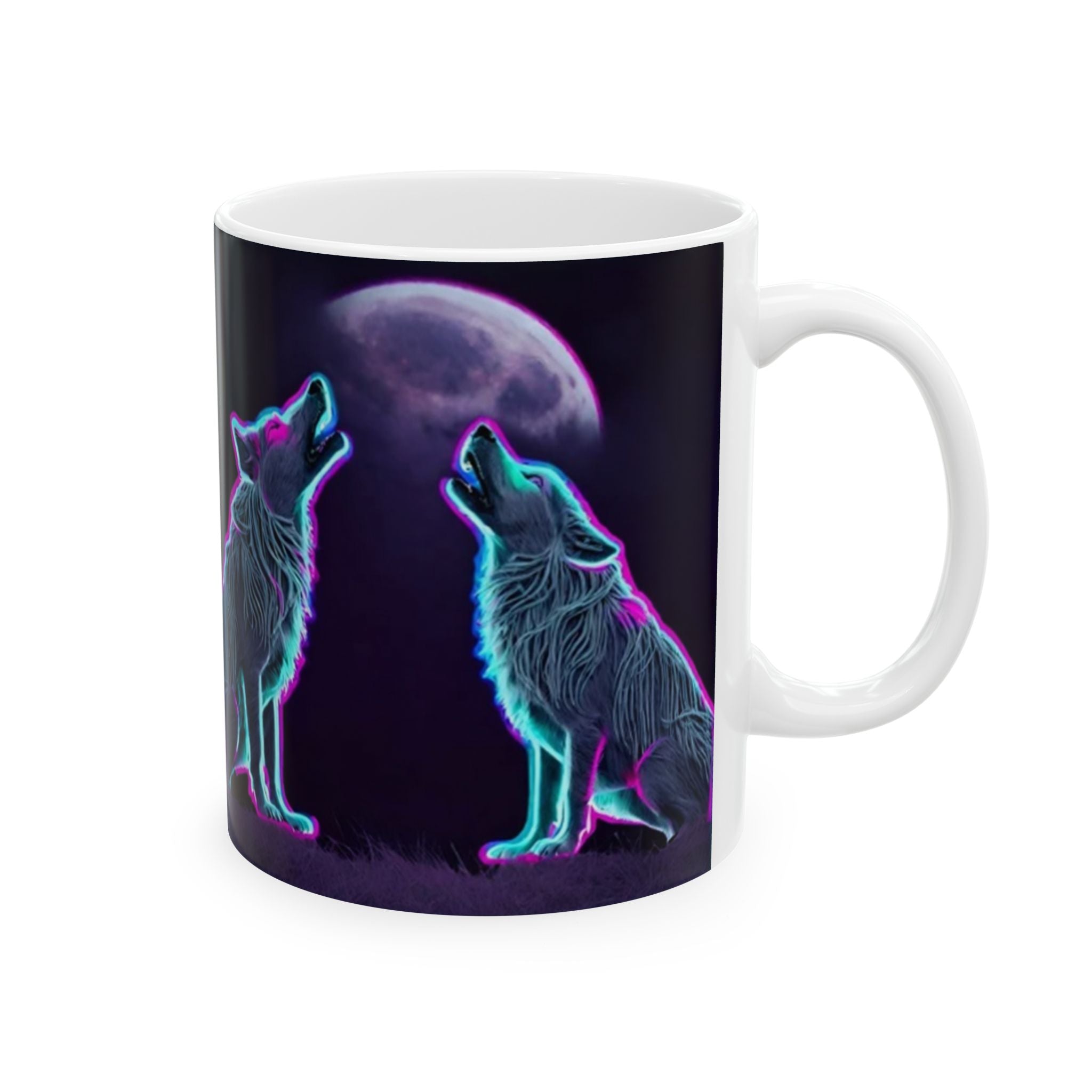 Neon Wolves Howling Ceramic Mug, (11oz, 15oz)