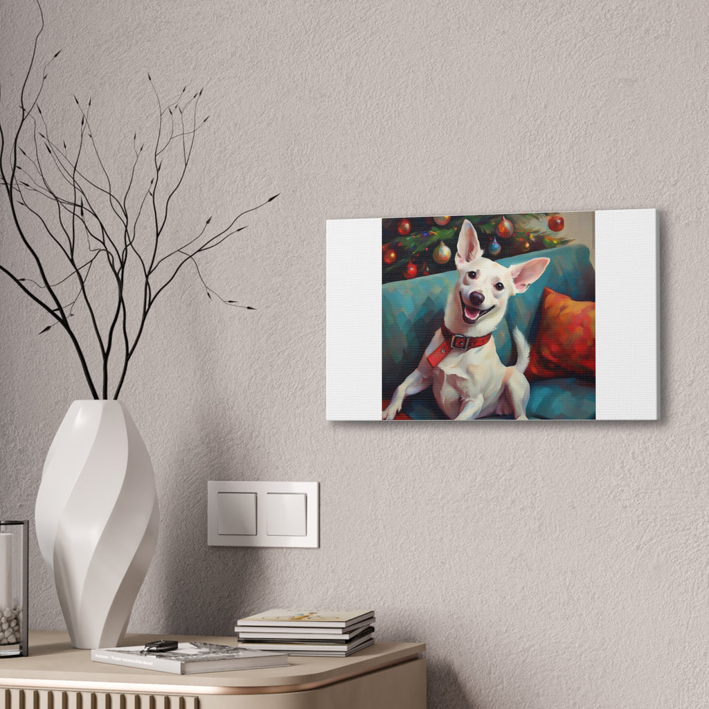 White Corgi Holiday II Canvas Painting