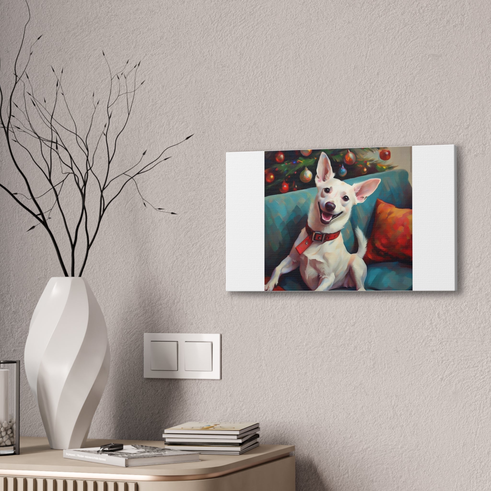 White Corgi Holiday II Canvas Painting