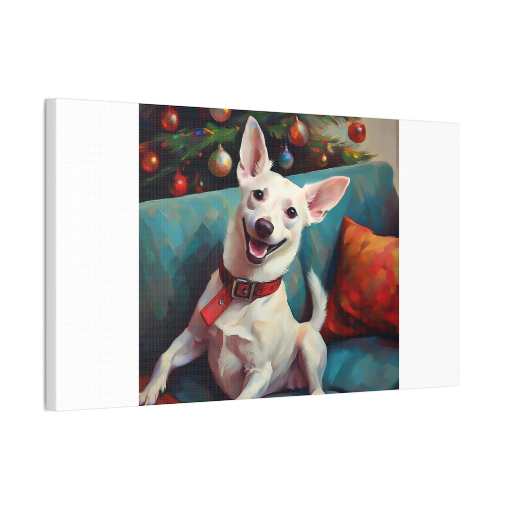 White Corgi Holiday II Canvas Painting