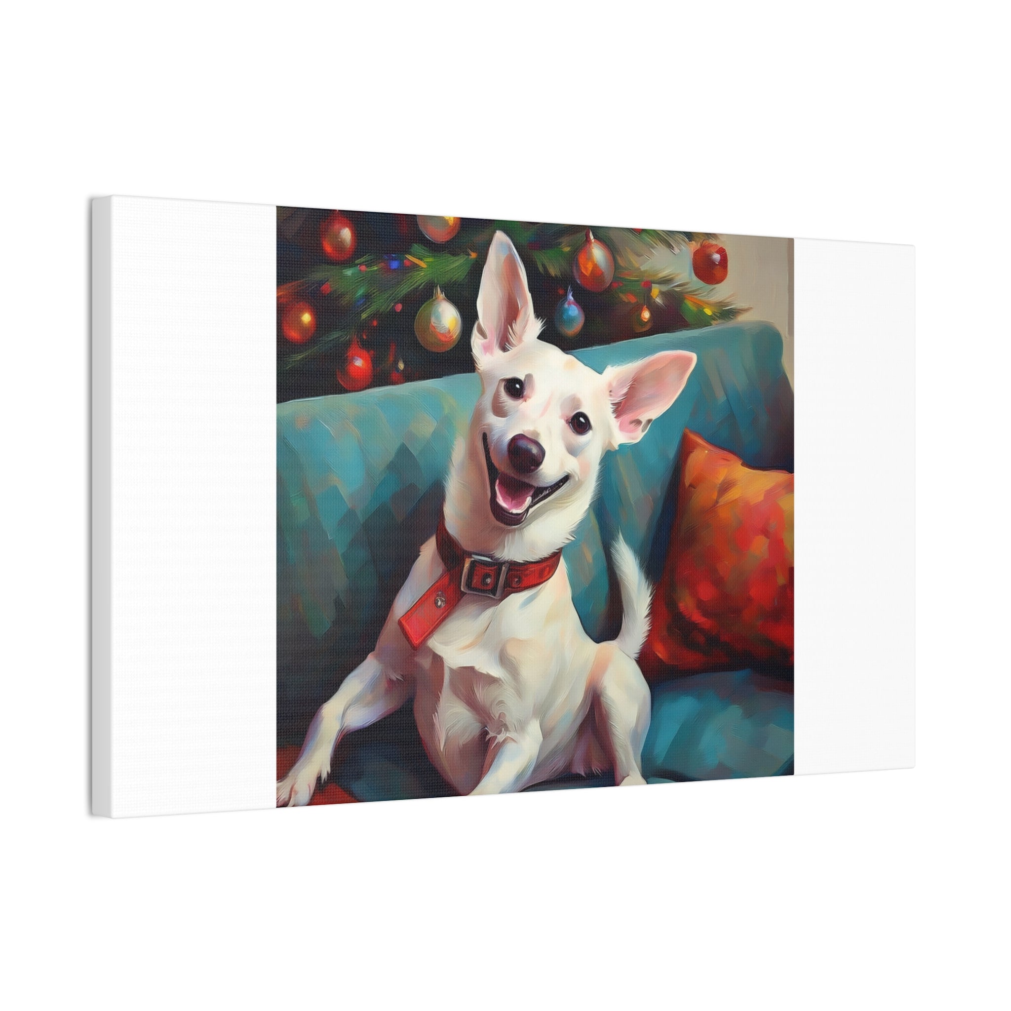 White Corgi Holiday II Canvas Painting