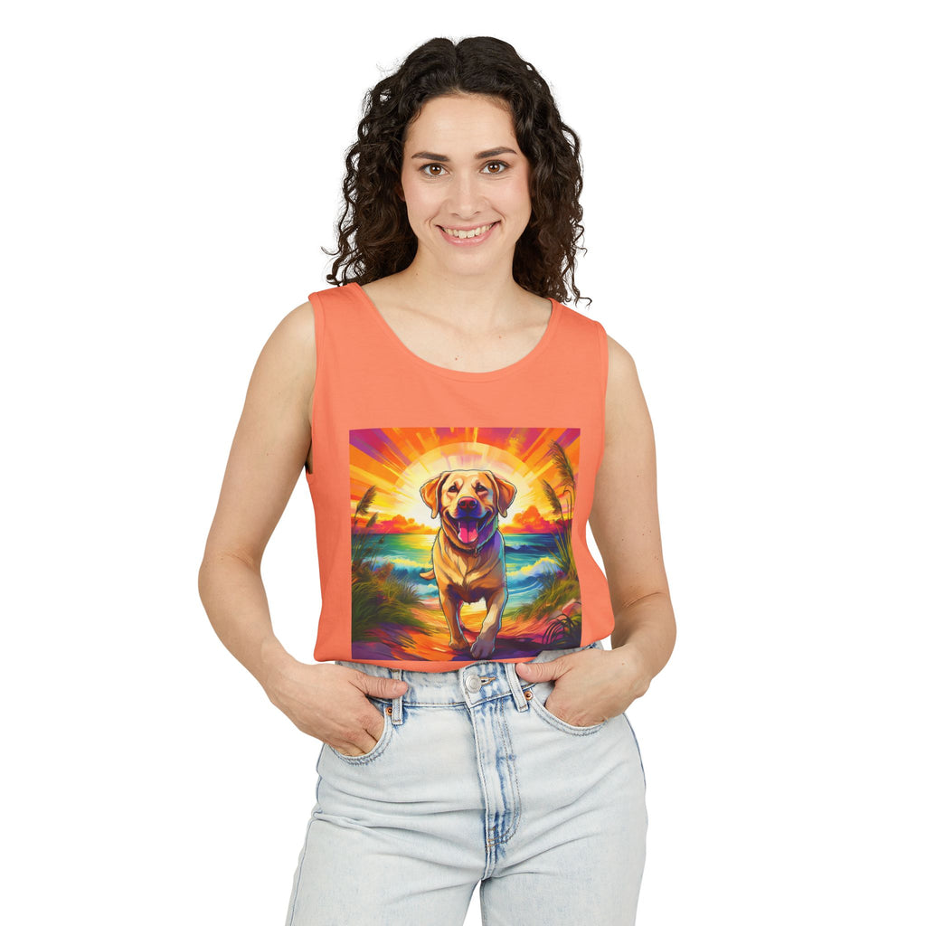 Yellow Lab Sunset Beach Unisex Tank Top