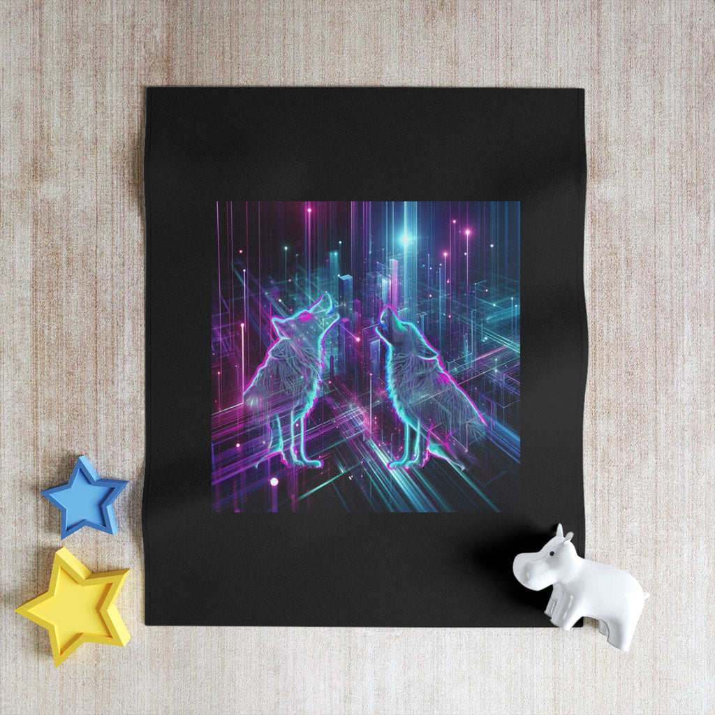Neon Wolves Howling Throw Blanket