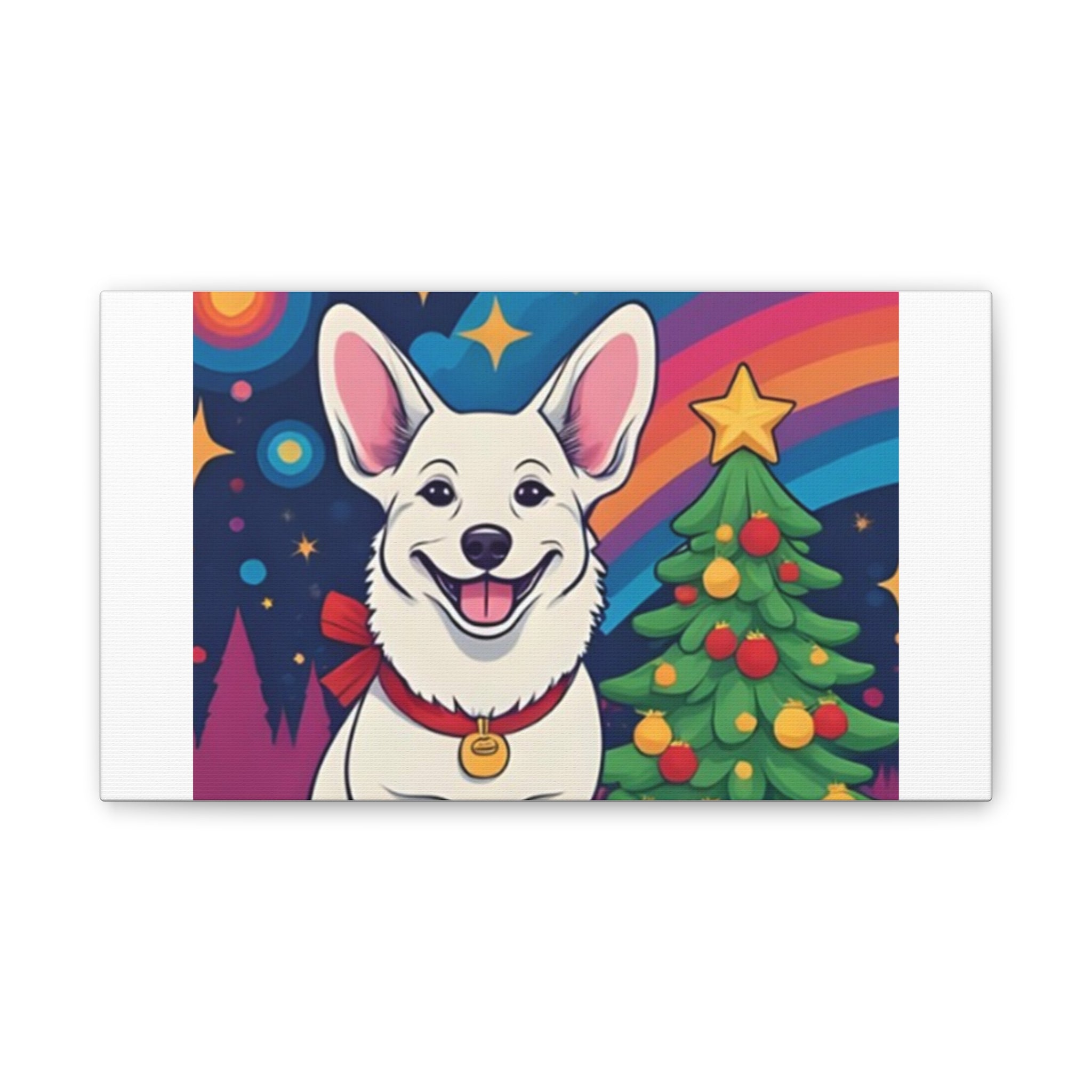 White Corgi Holiday Canvas Stretched, 0.75"