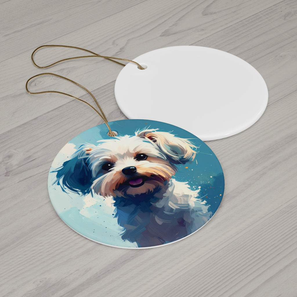 White Frost Yorkie Ceramic Ornament